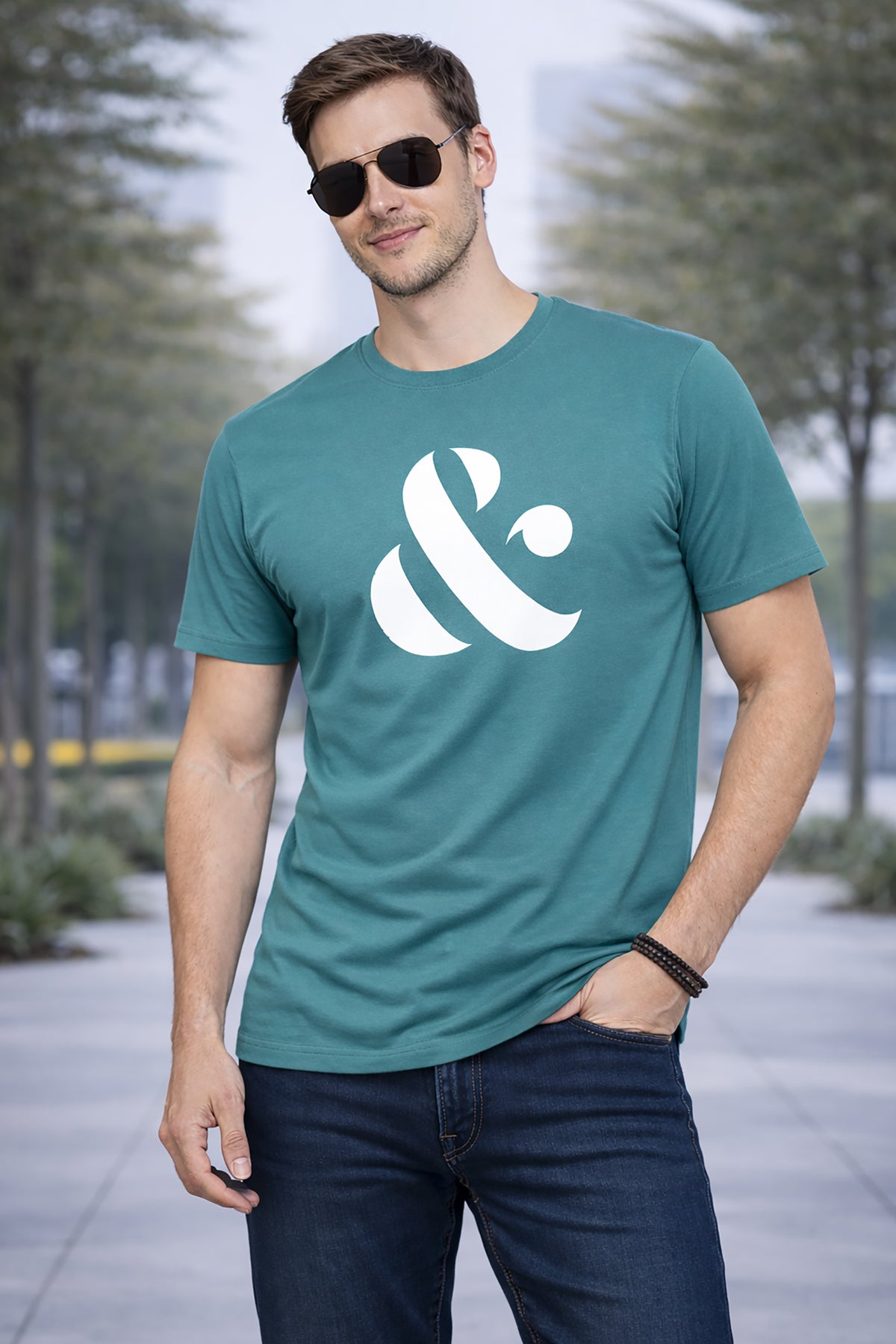 Teal Green Men’s Graphic Print T-Shirt – Regular Fit Casual Wear Main image