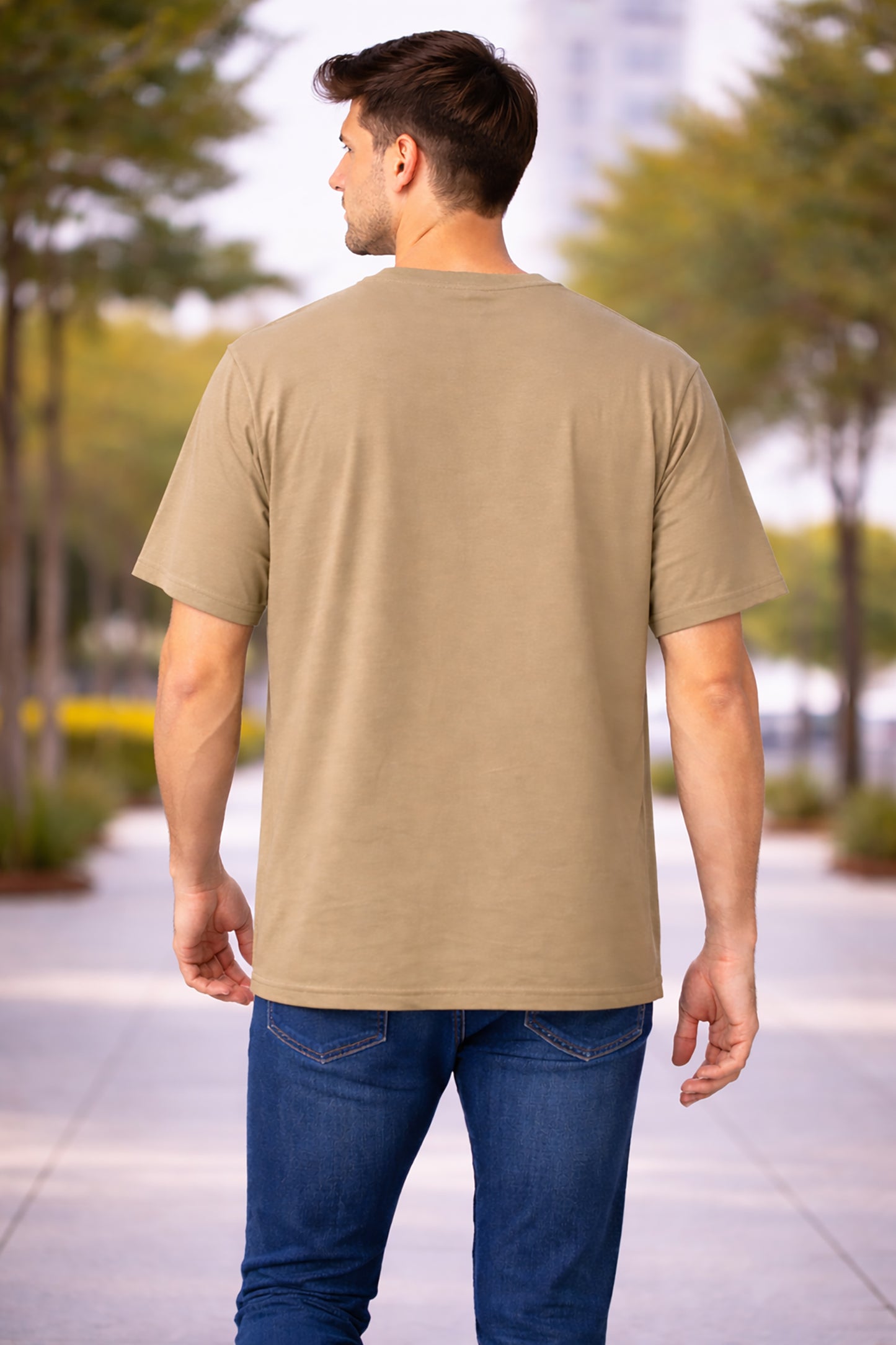 Khaki Men’s Graphic Print T-Shirt – Regular Fit Casual Wear
