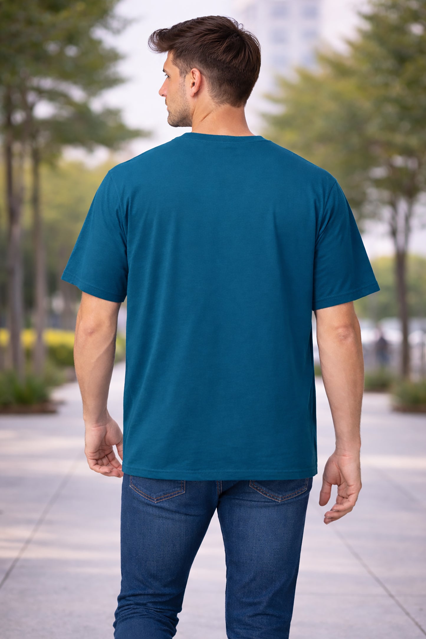 Teal Blue Men’s Graphic Print T-Shirt – Regular Fit Casual Wear