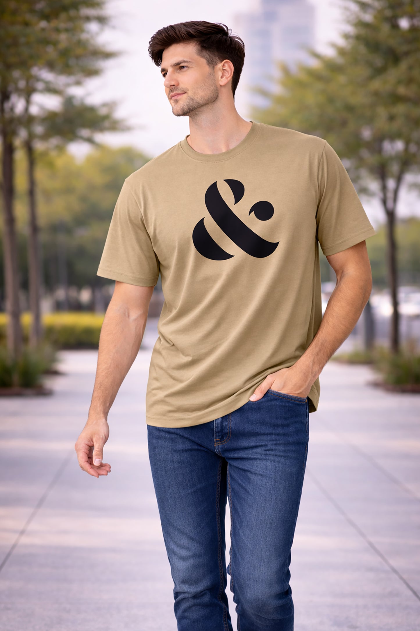 Khaki Men’s Graphic Print T-Shirt – Regular Fit Casual Wear