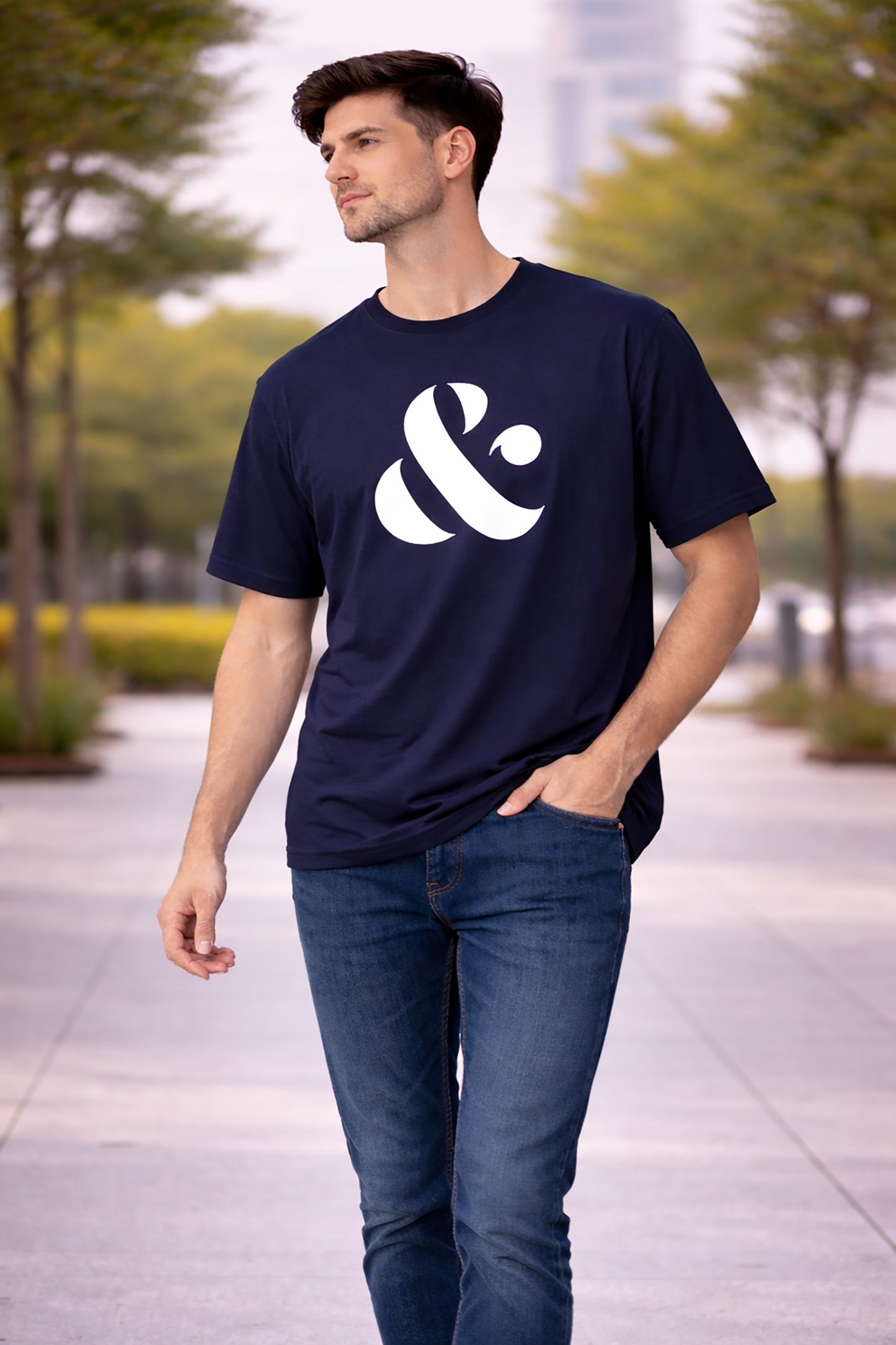 Navy BlueMen’s Graphic Print T-Shirt – Regular Fit Casual Wear