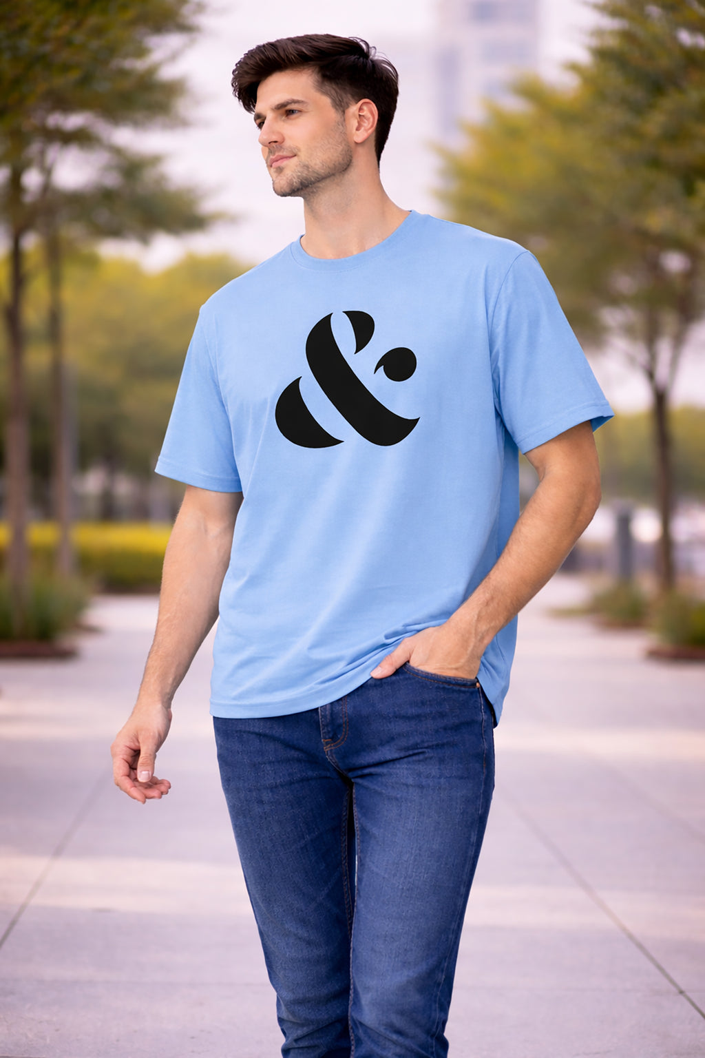 Sky Blue Men’s Graphic Print T-Shirt – Regular Fit Casual Wear