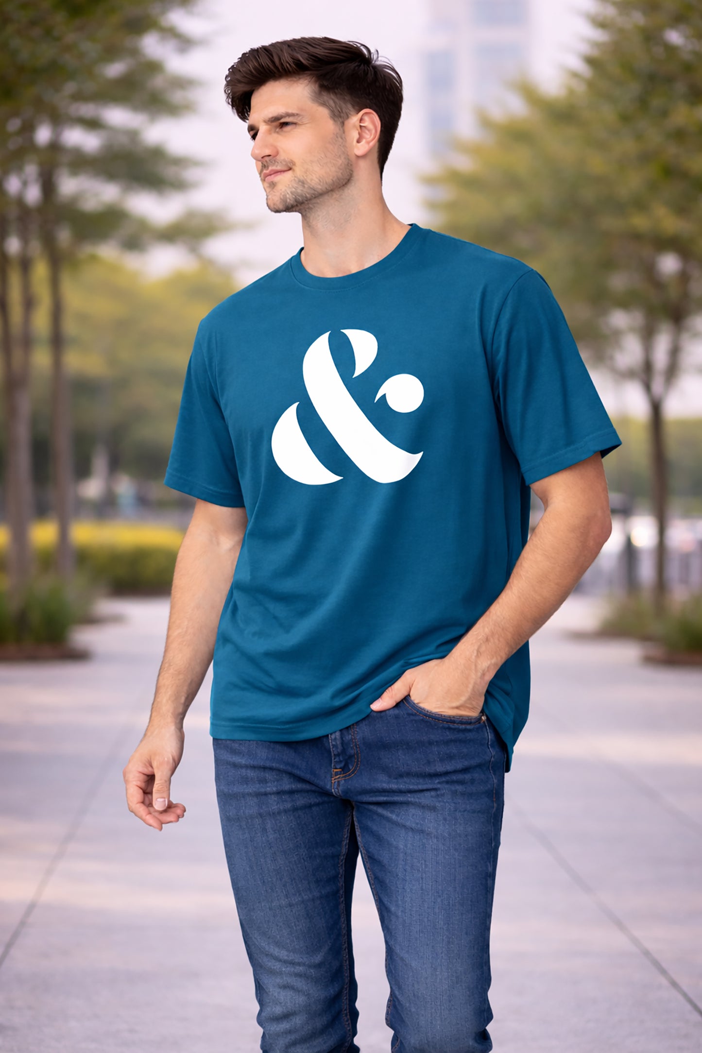 Teal Blue Men’s Graphic Print T-Shirt – Regular Fit Casual Wear