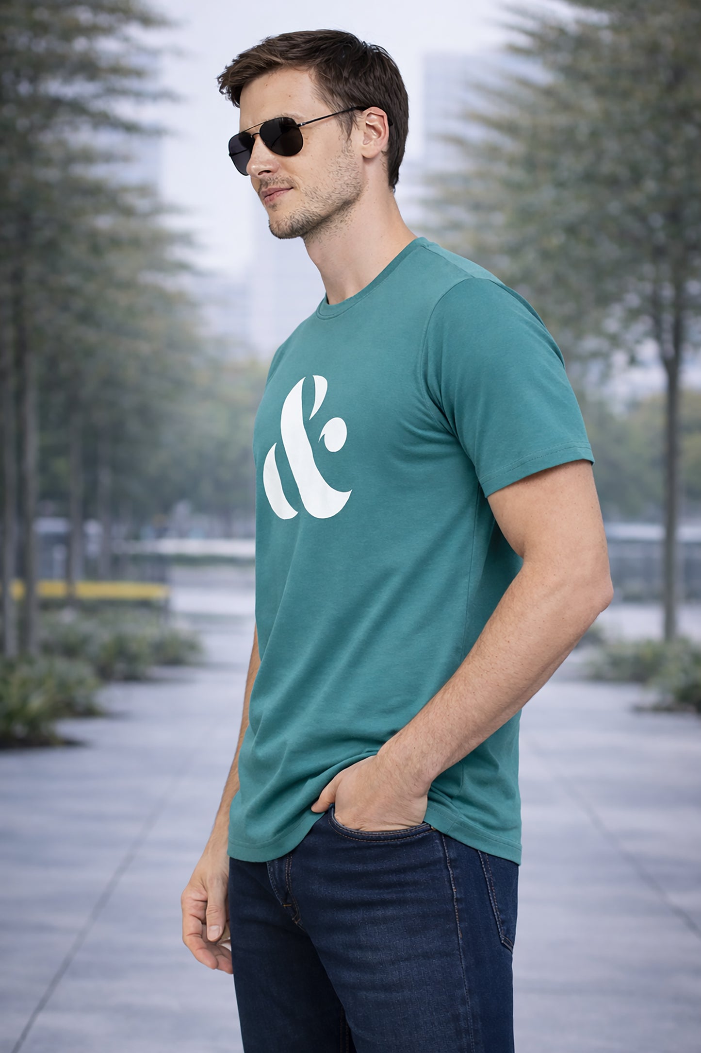 Teal Green Men’s Graphic Print T-Shirt – Regular Fit Casual Wear