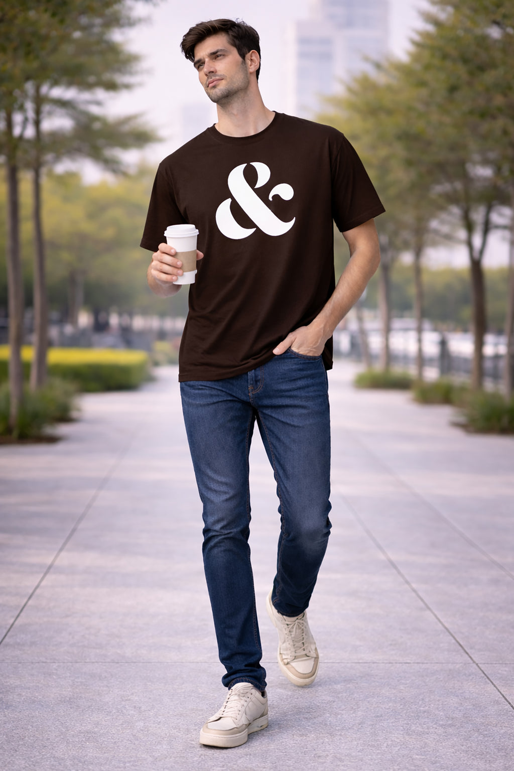Coffee Brown Men’s Graphic Print T-Shirt – Regular Fit Casual Wear