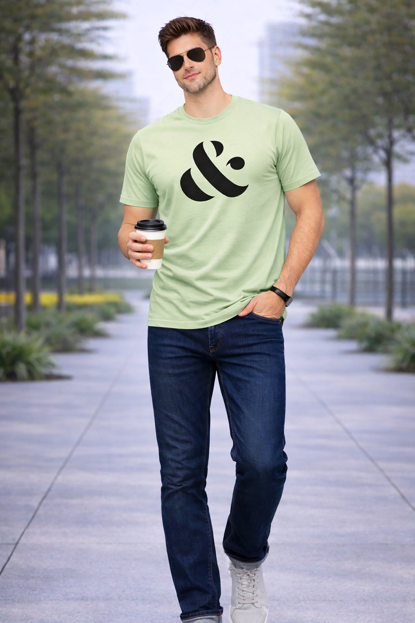 Pista Green Men’s Graphic Print T-Shirt – Regular Fit Casual Wear