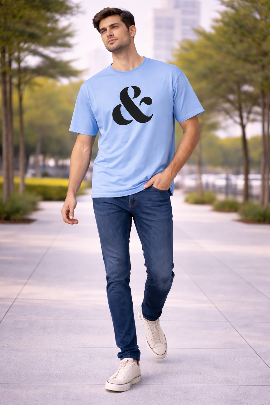 Sky Blue Men’s Graphic Print T-Shirt – Regular Fit Casual Wear