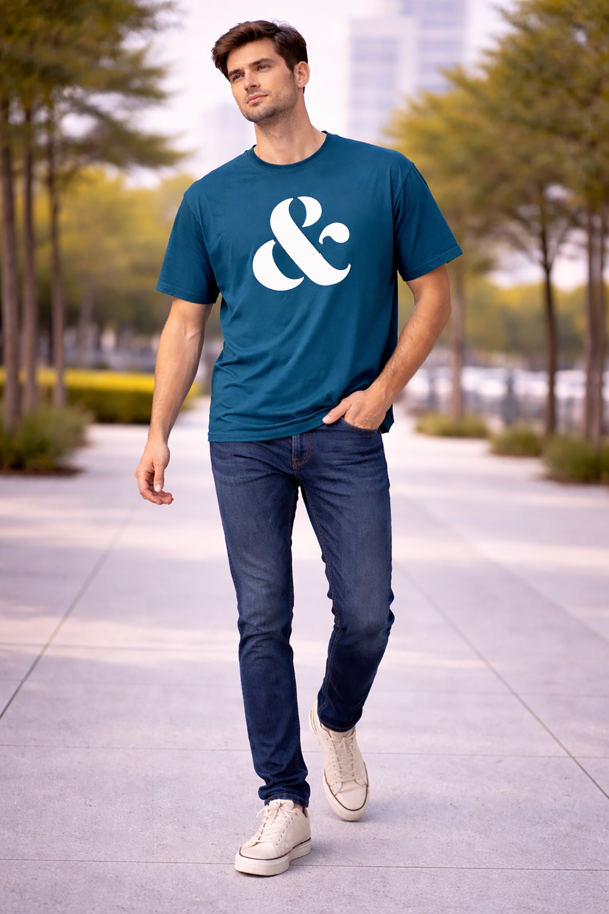 Teal Blue Men’s Graphic Print T-Shirt – Regular Fit Casual Wear