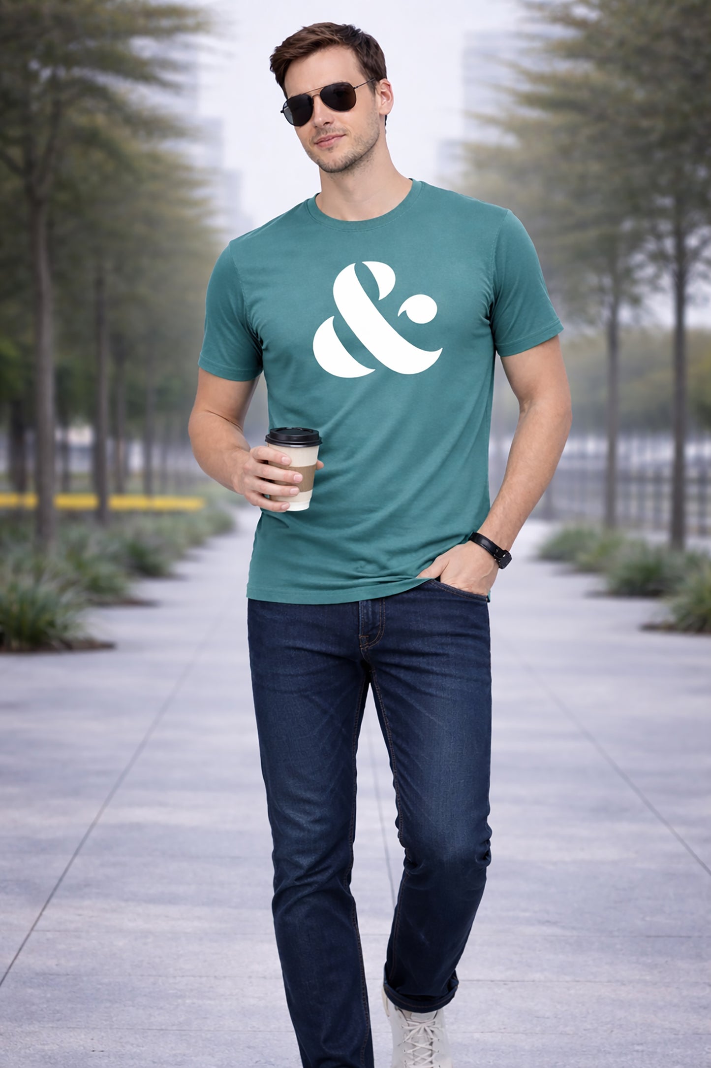 Teal Green Men’s Graphic Print T-Shirt – Regular Fit Casual Wear