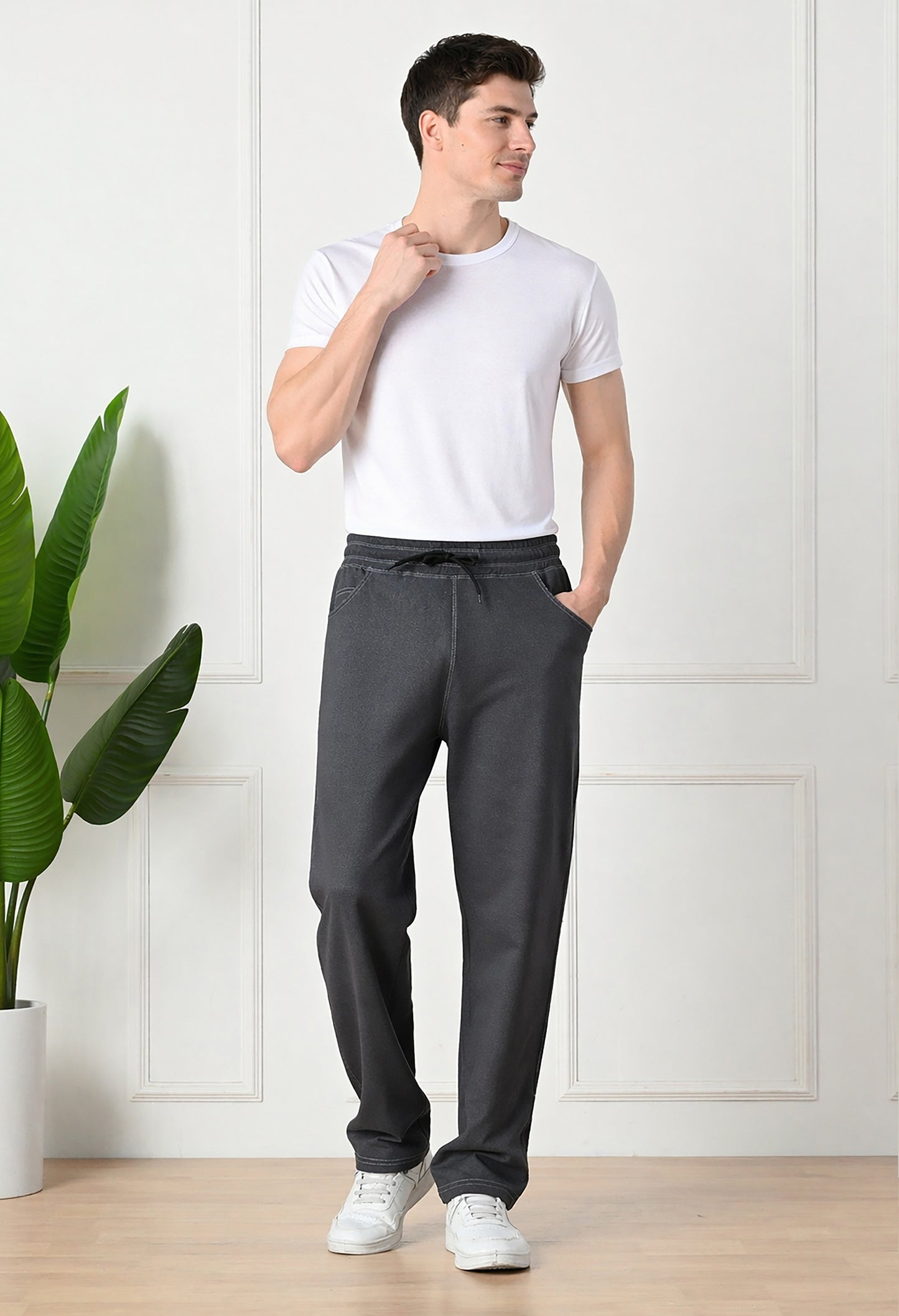Grey Men’s Knitted Tapered Jogger Pants – Mid-Rise Drawstring Athleisure Wear
