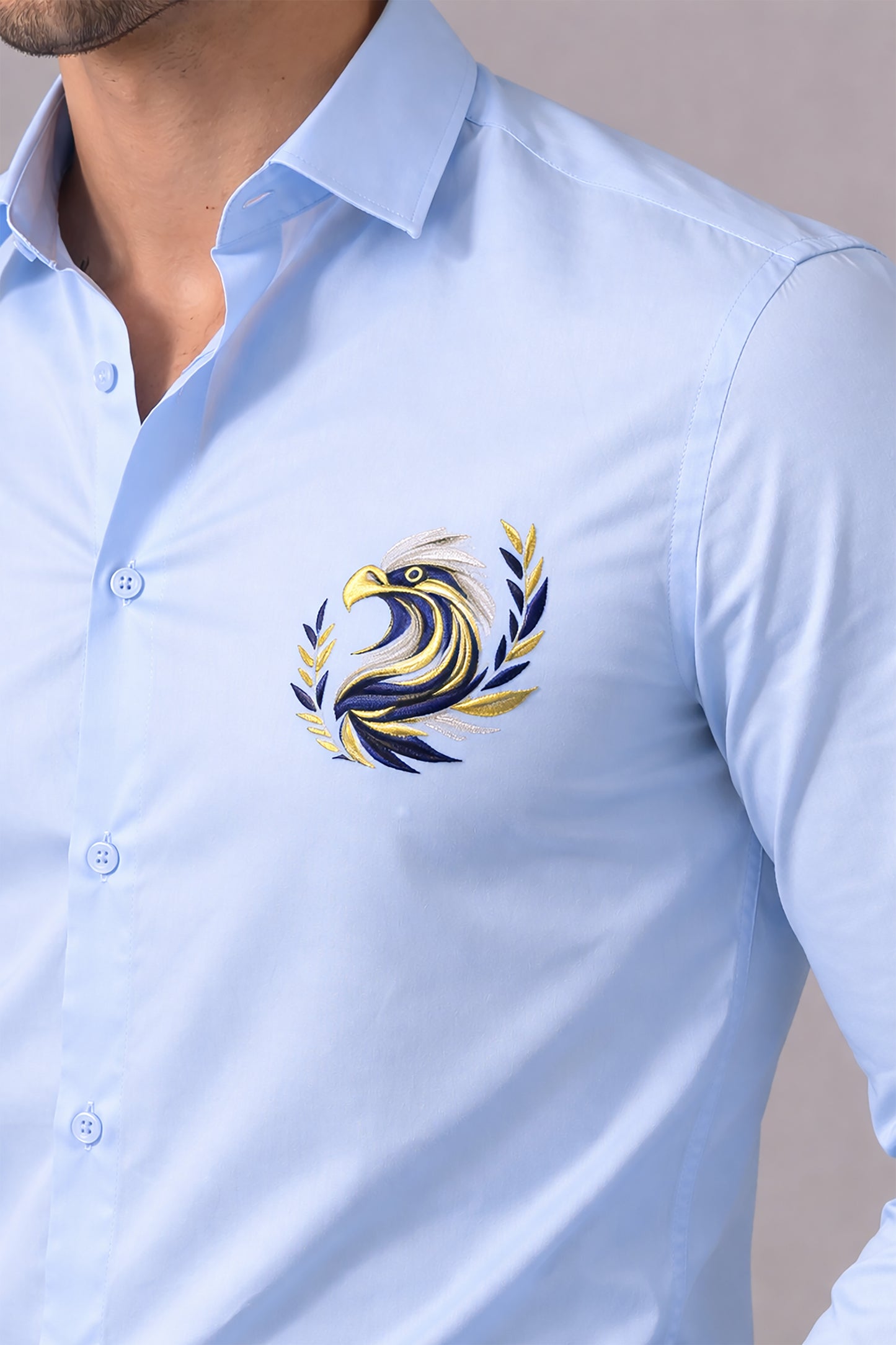 Blue Men's Graphic Printed Cotton Poplin Regular Fit Full Sleeve Formal Shirts
