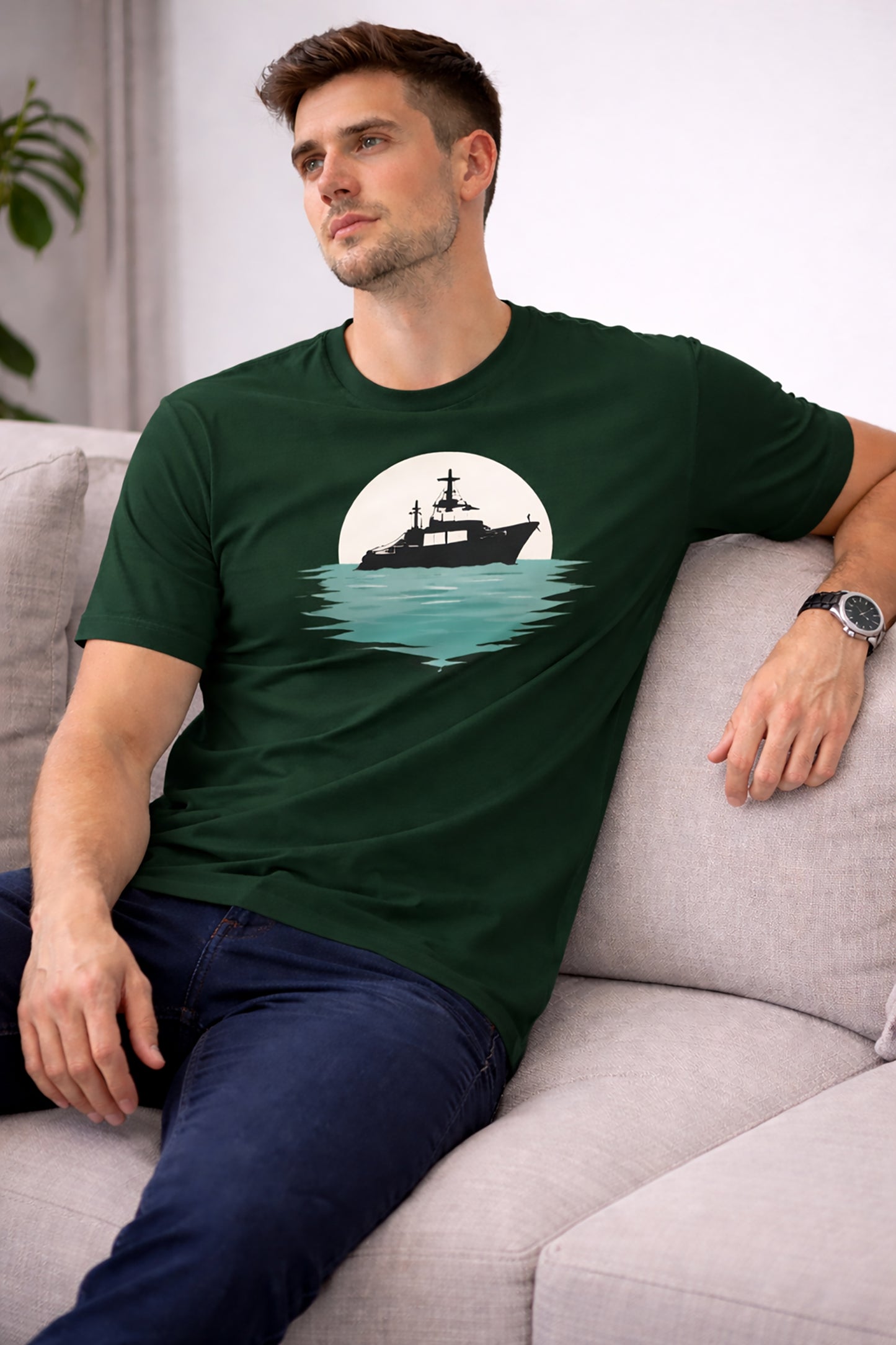 Bottle Green Men’s Graphic Print T-Shirt – Regular Fit Casual Wear