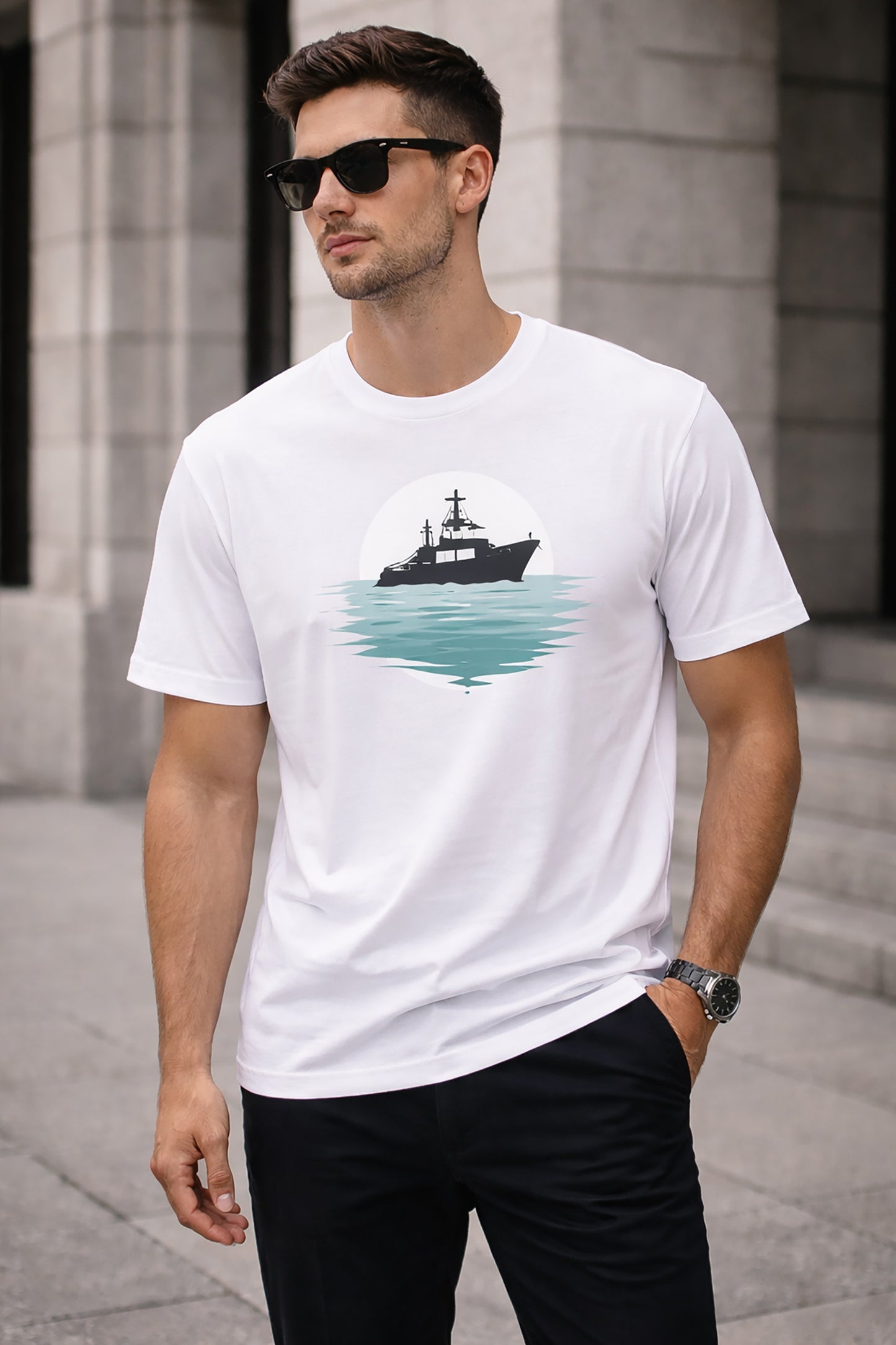 White Men’s Graphic Print T-Shirt – Regular Fit Casual Wear