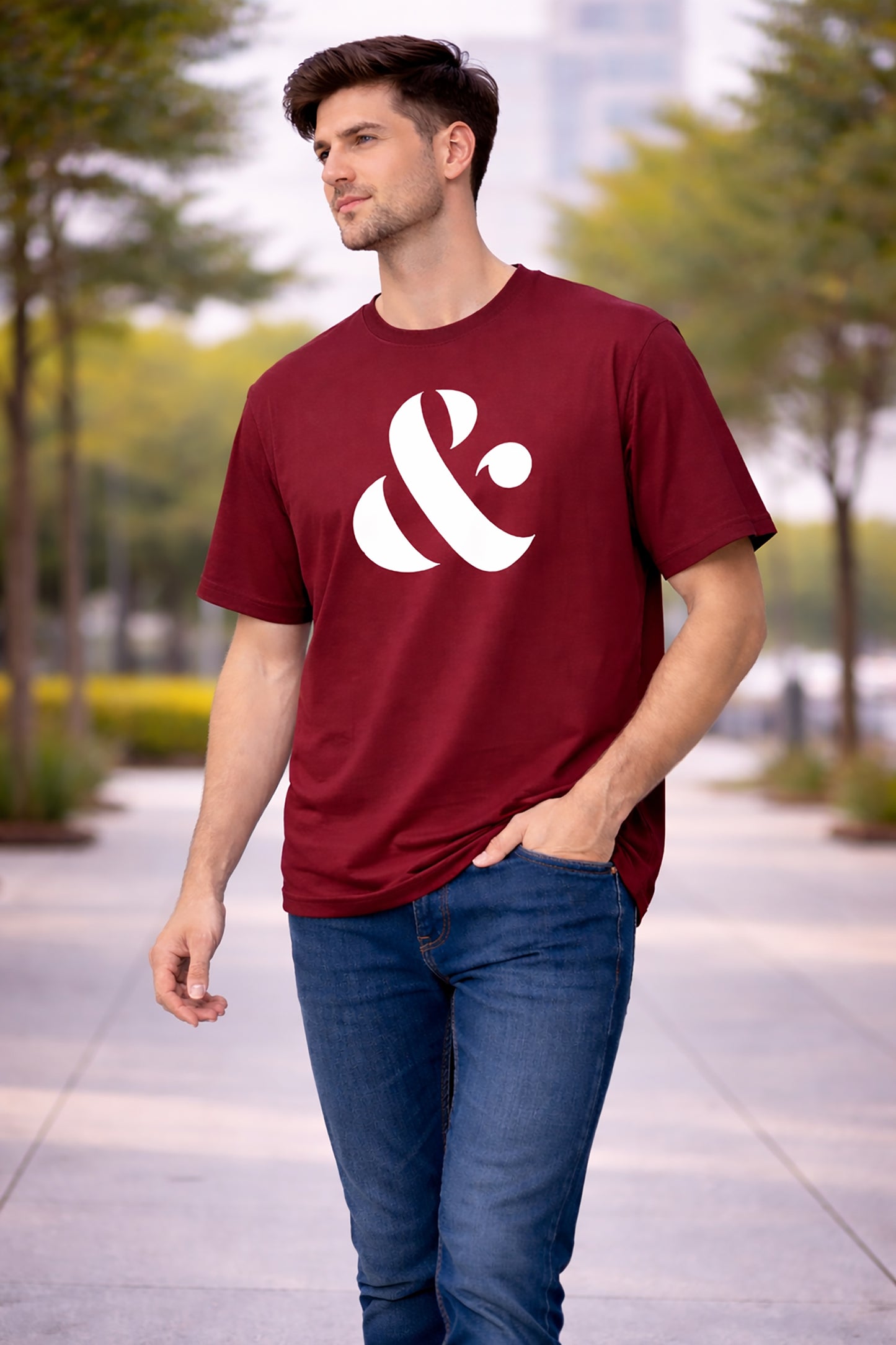 Maroon Men’s Graphic Print T-Shirt – Regular Fit Casual Wear
