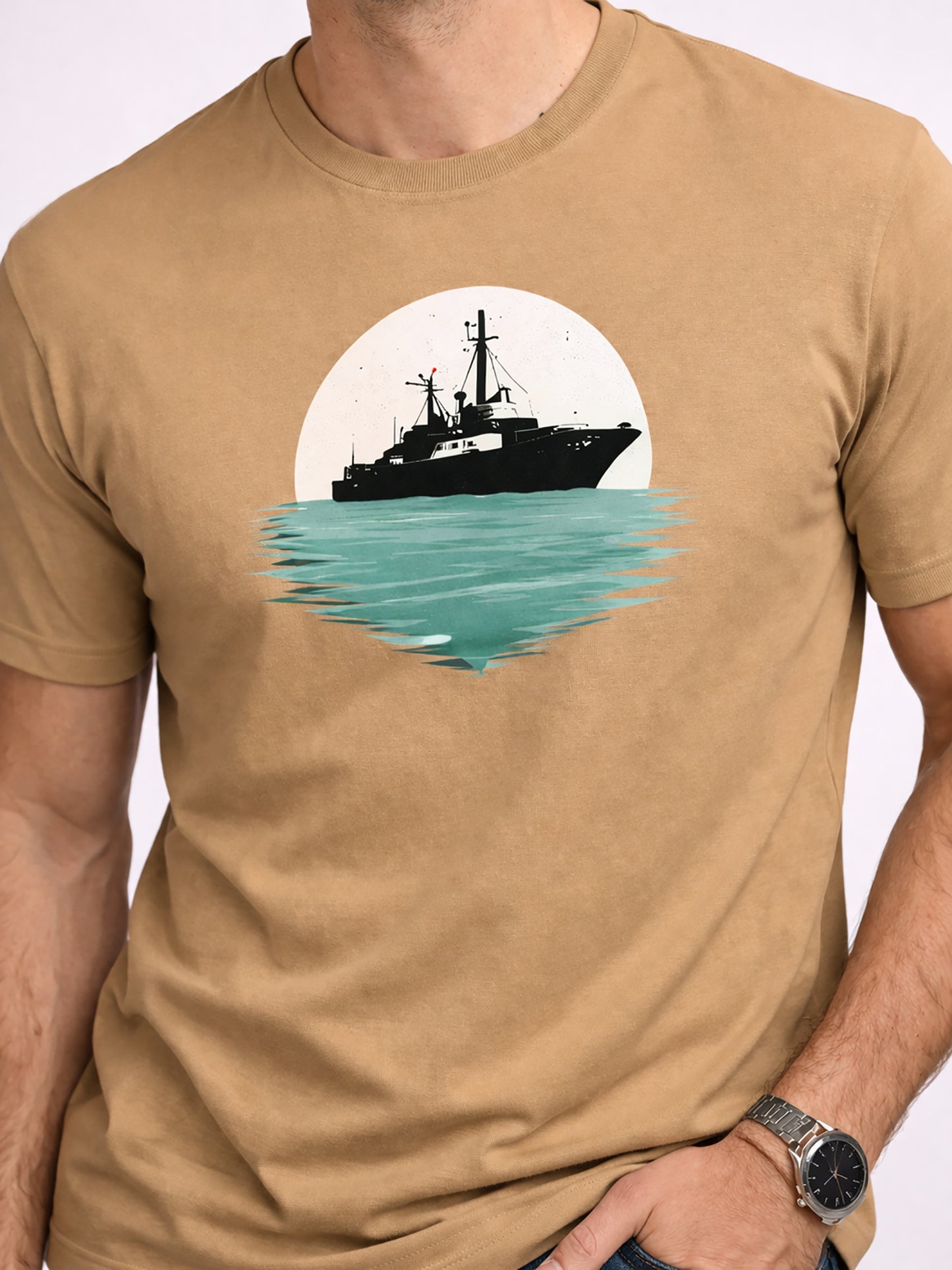 Khaki Men’s Graphic Print T-Shirt – Regular Fit Casual Wear