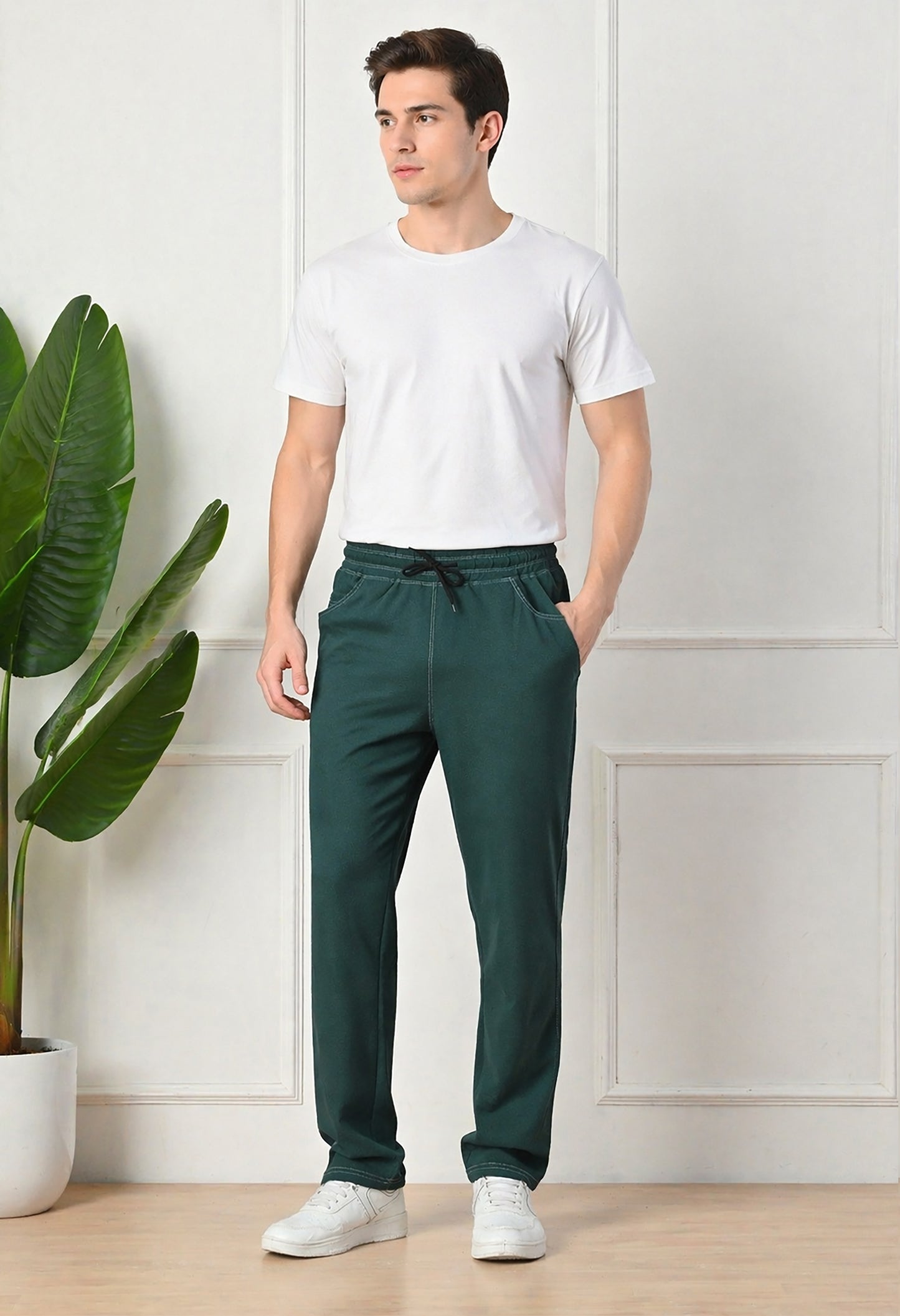 Dark Green Men’s Knitted Tapered Jogger Pants – Mid-Rise Drawstring Athleisure Wear