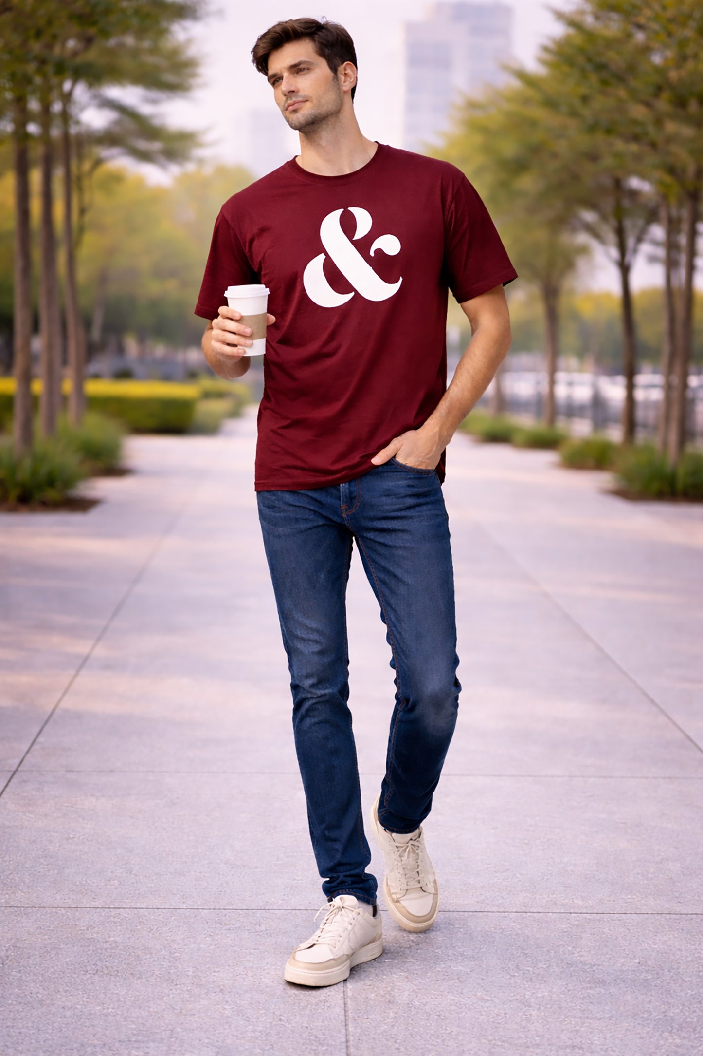 Maroon Men’s Graphic Print T-Shirt – Regular Fit Casual Wear