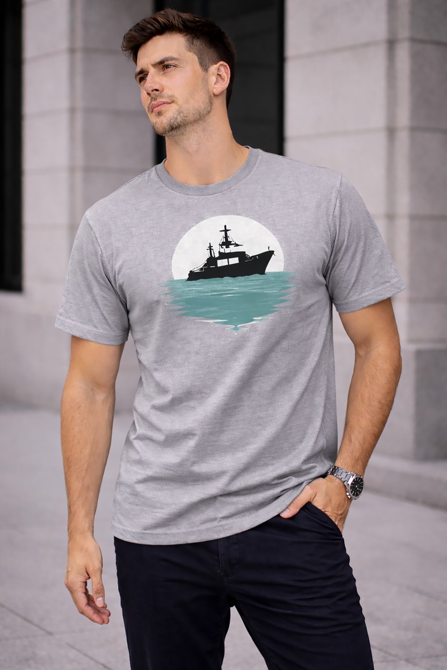 Grey Men’s Graphic Print T-Shirt – Regular Fit Casual Wear
