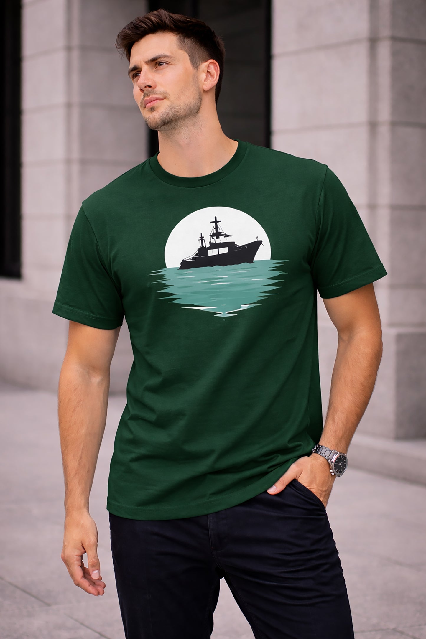Bottle Green Men’s Graphic Print T-Shirt – Regular Fit Casual Wear