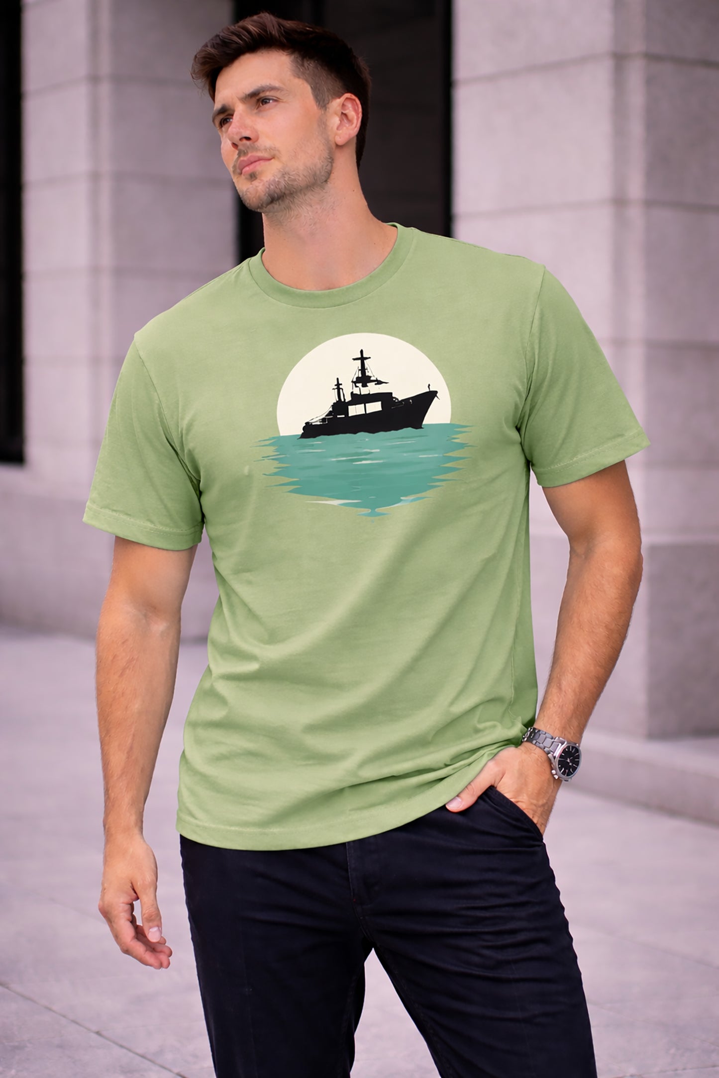 Pista Green Men’s Graphic Print T-Shirt – Regular Fit Casual Wear