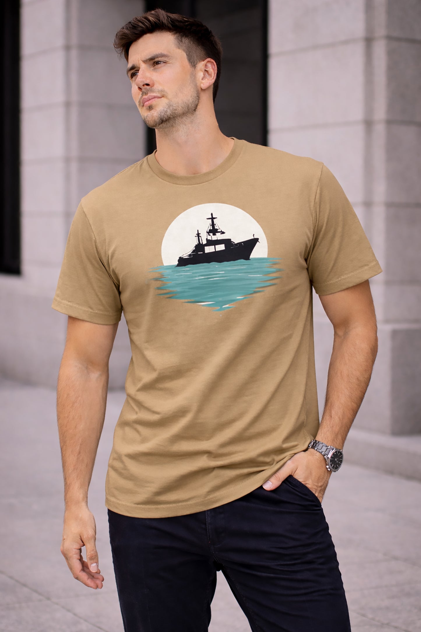 Khaki Men’s Graphic Print T-Shirt – Regular Fit Casual Wear