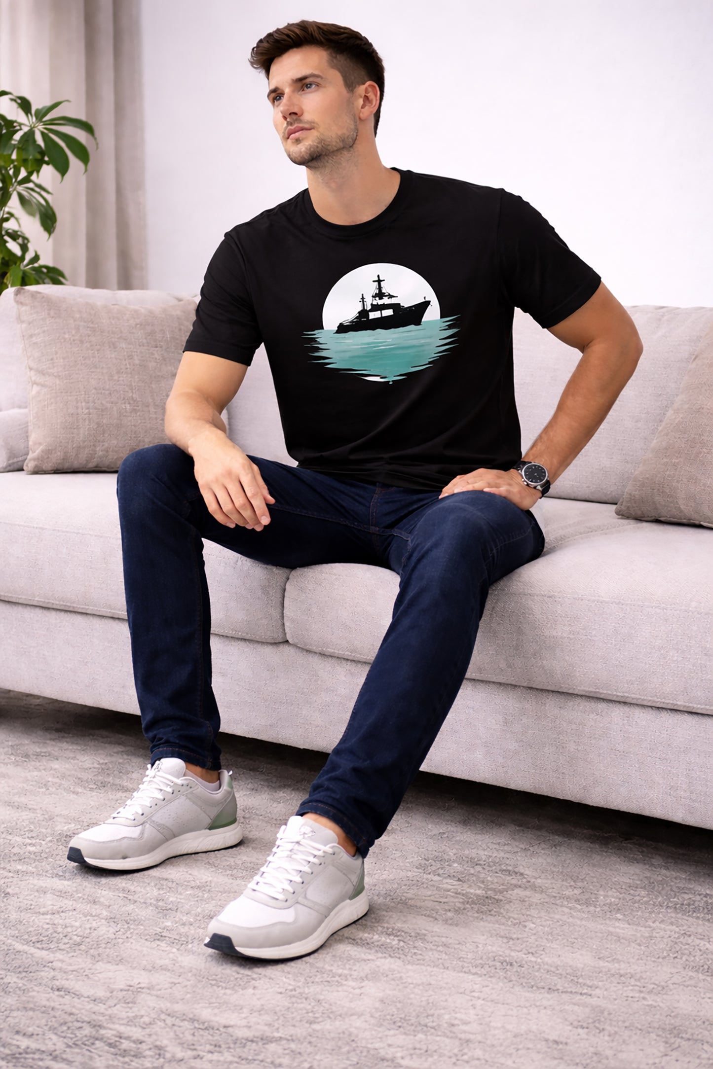 Black Men’s Graphic Print T-Shirt – Regular Fit Casual Wear