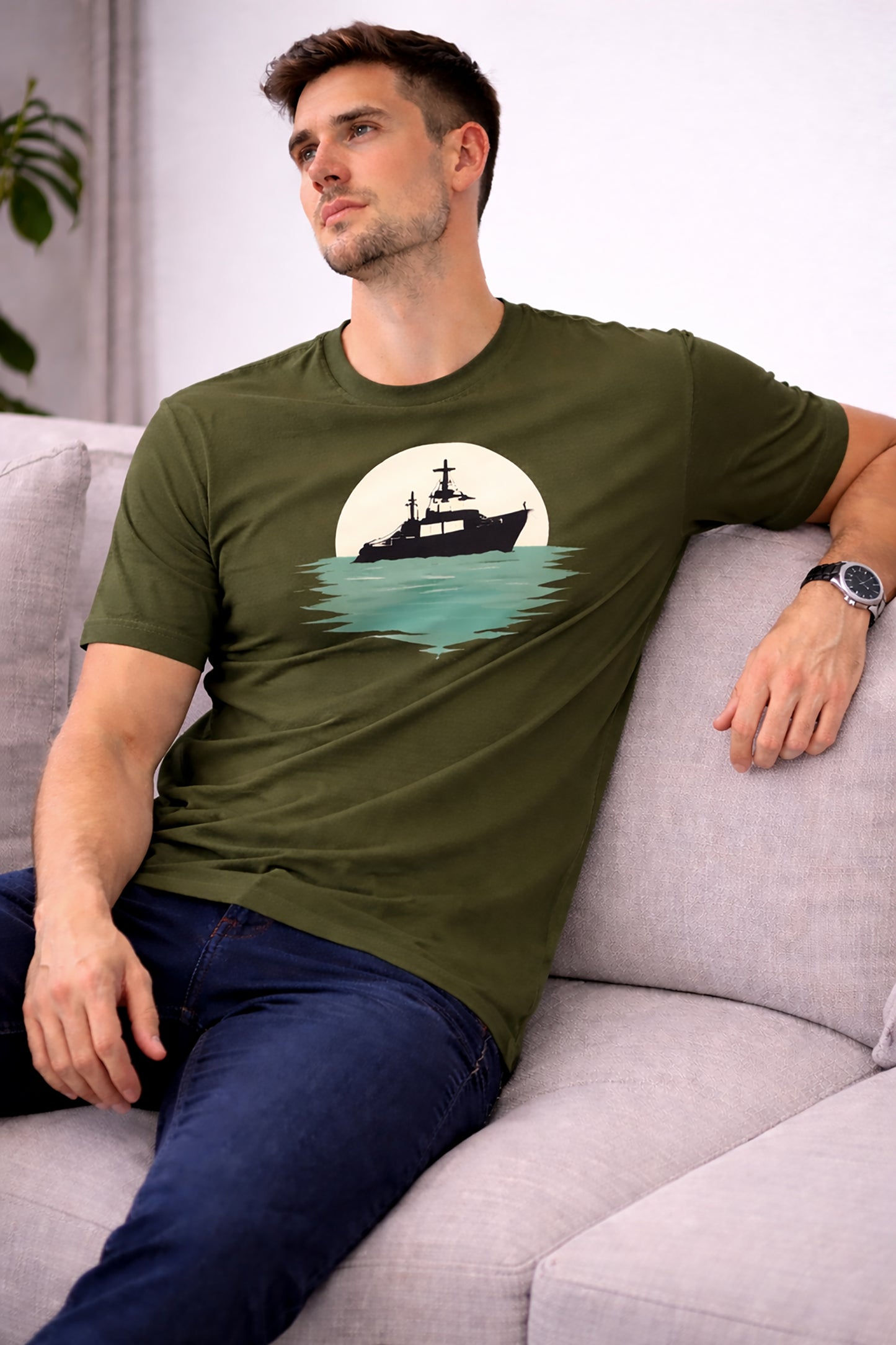 Olive Men’s Graphic Print T-Shirt – Regular Fit Casual Wear