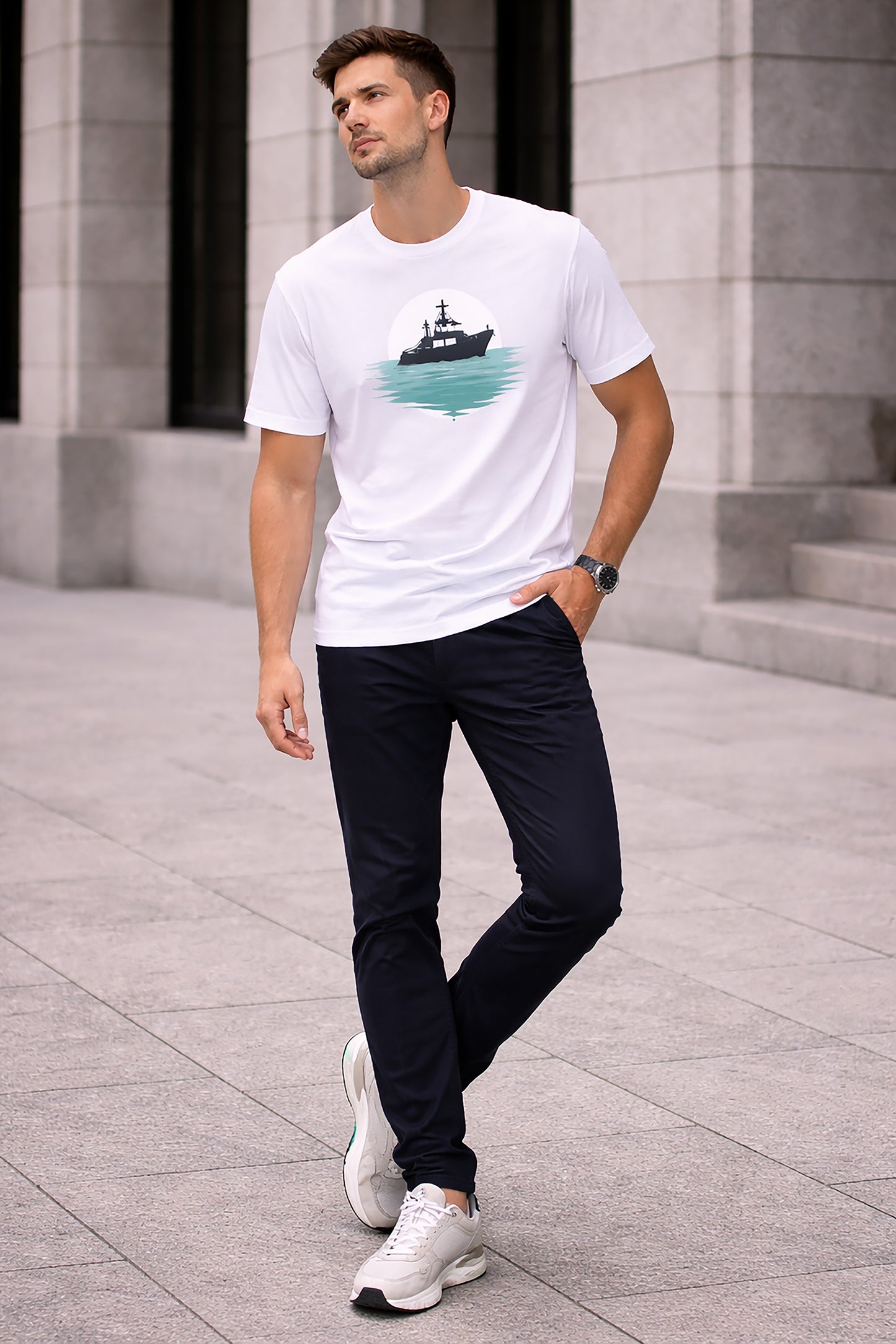 White Men’s Graphic Print T-Shirt – Regular Fit Casual Wear