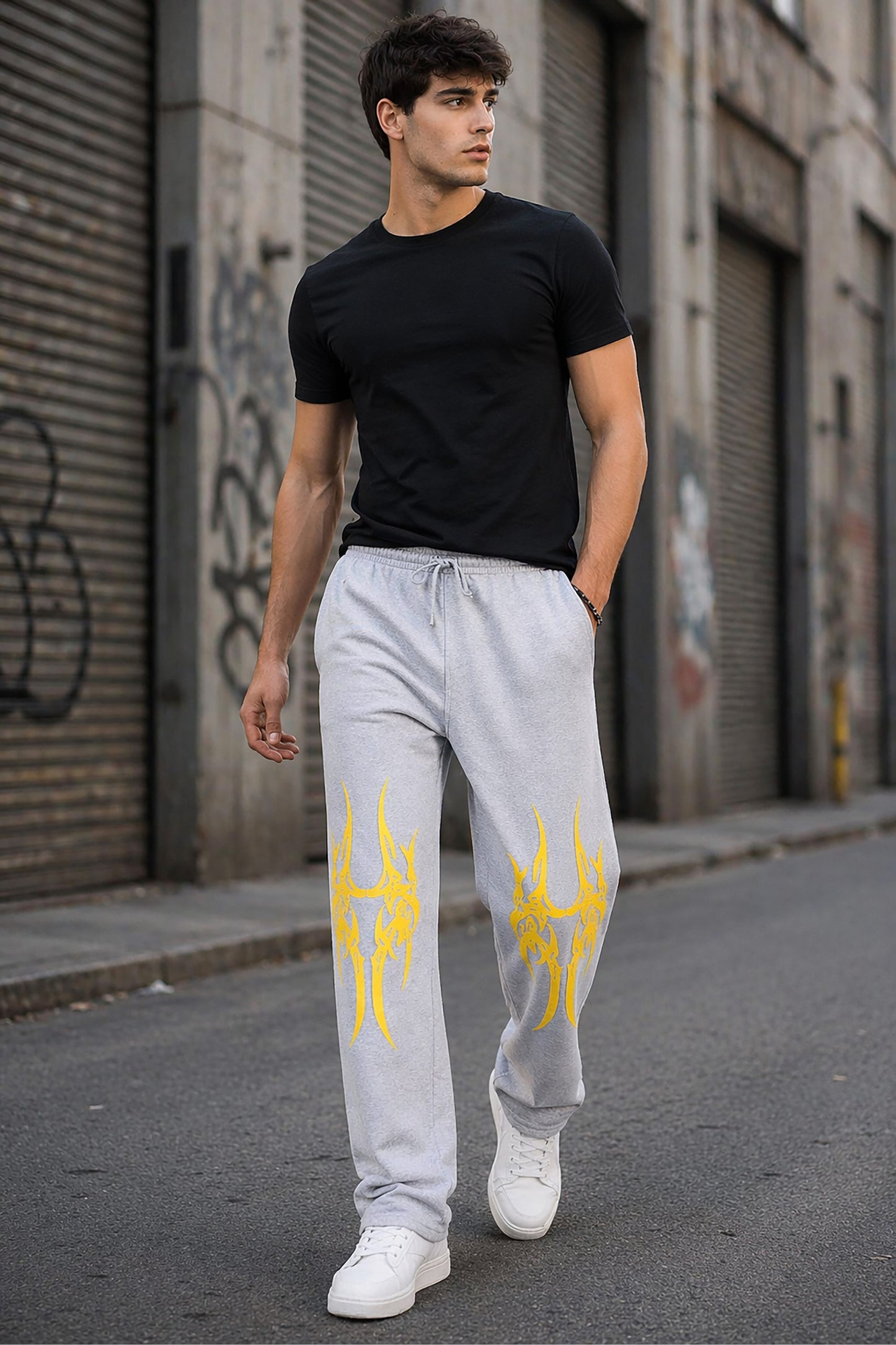 Grey Men’s Graphic Printed Joggers – Regular Fit Streetwear Casual Wear