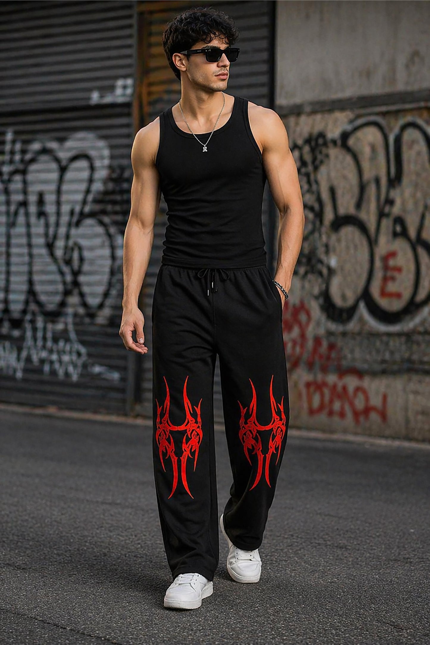 Black Men’s Graphic Printed Joggers – Regular Fit Streetwear Casual Wear