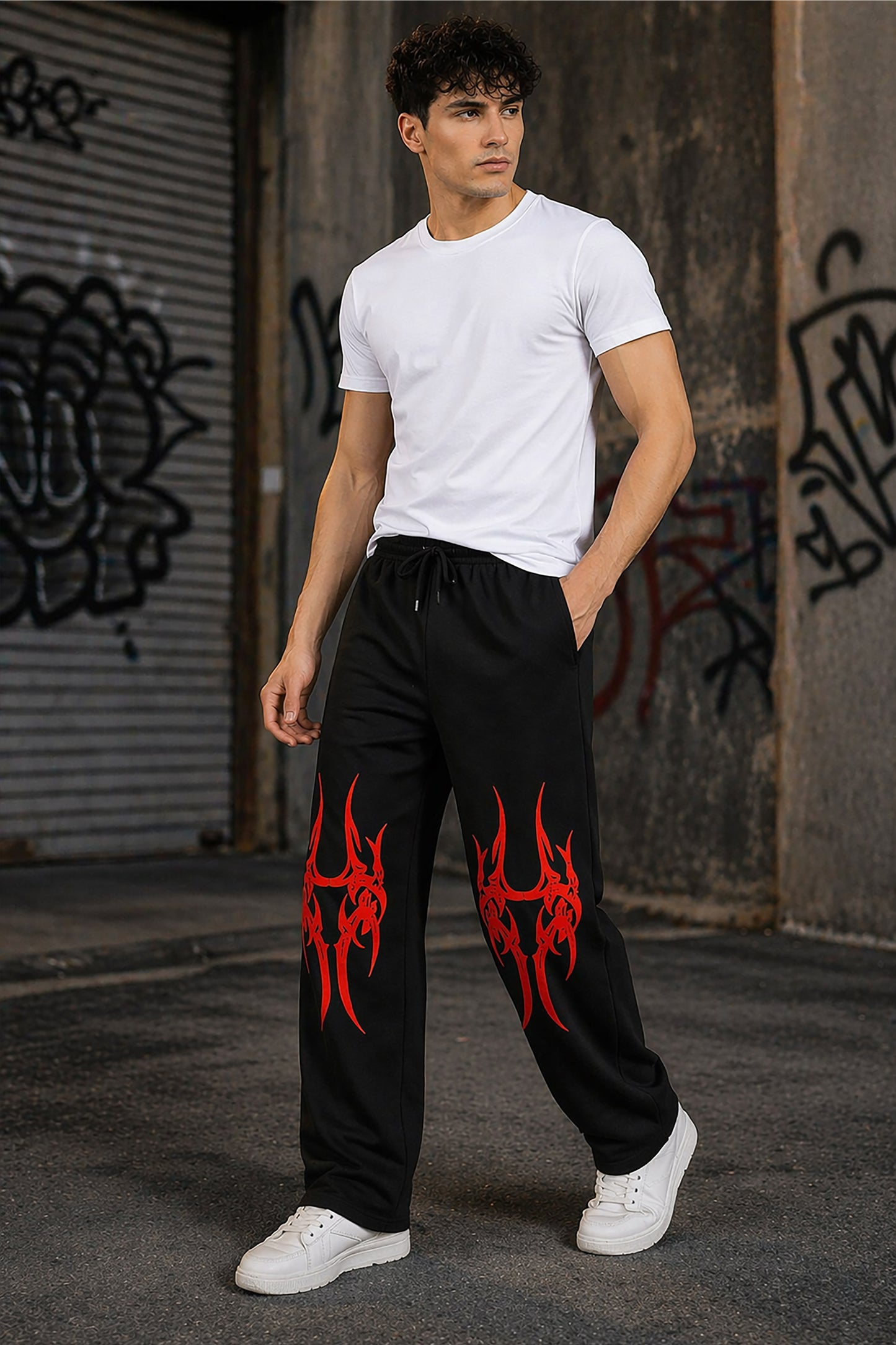 Black Men’s Graphic Printed Joggers – Regular Fit Streetwear Casual Wear