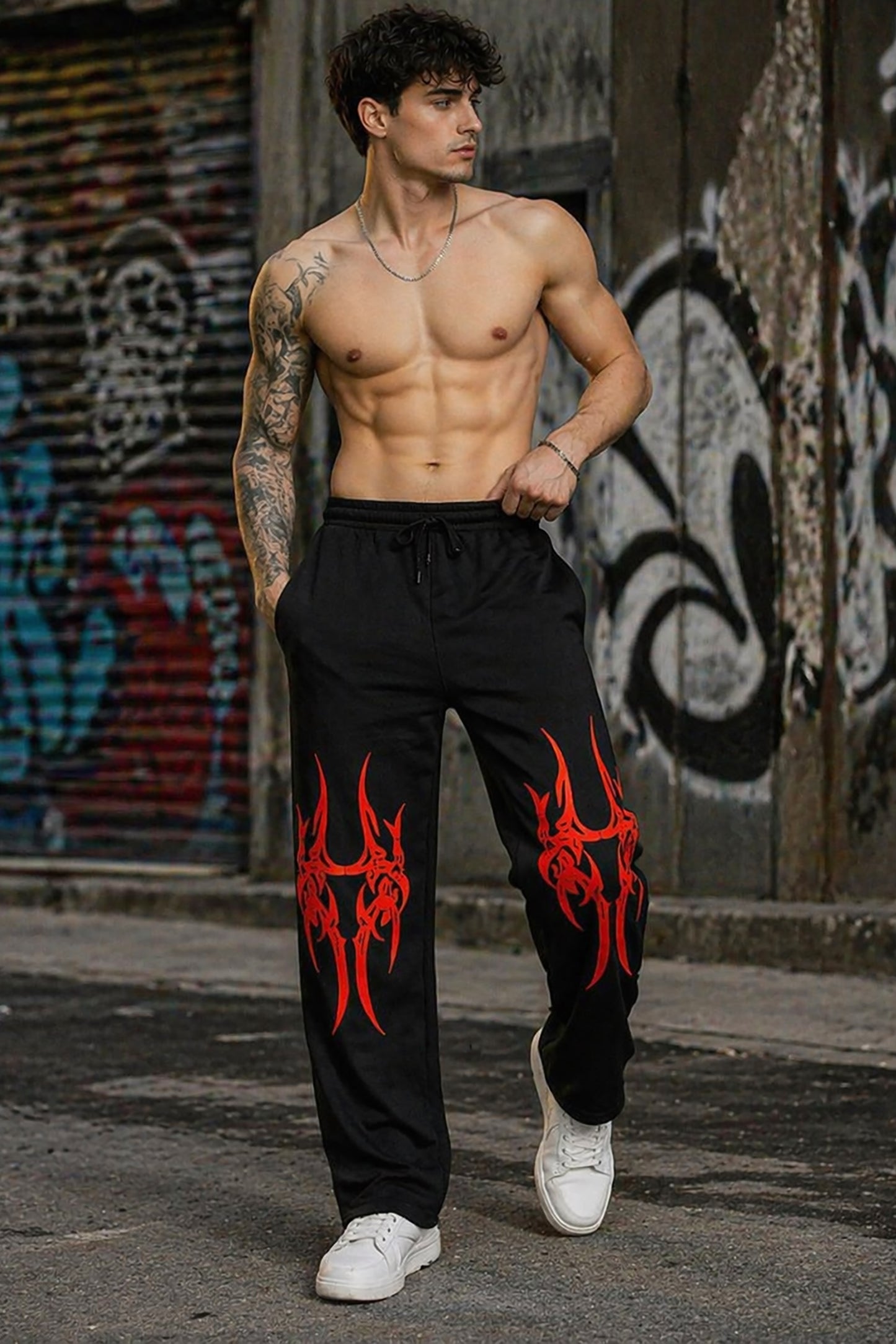 Black Men’s Graphic Printed Joggers – Regular Fit Streetwear Casual Wear