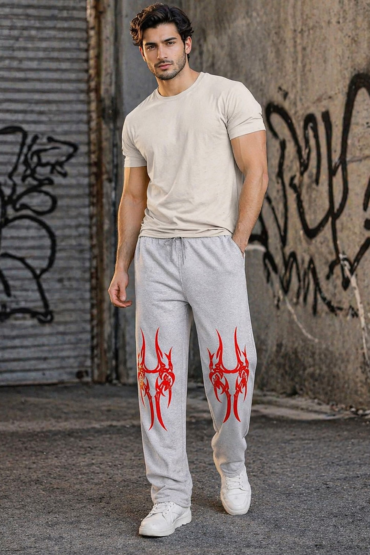 Grey Men’s Graphic Printed Joggers – Regular Fit Streetwear Casual Wear