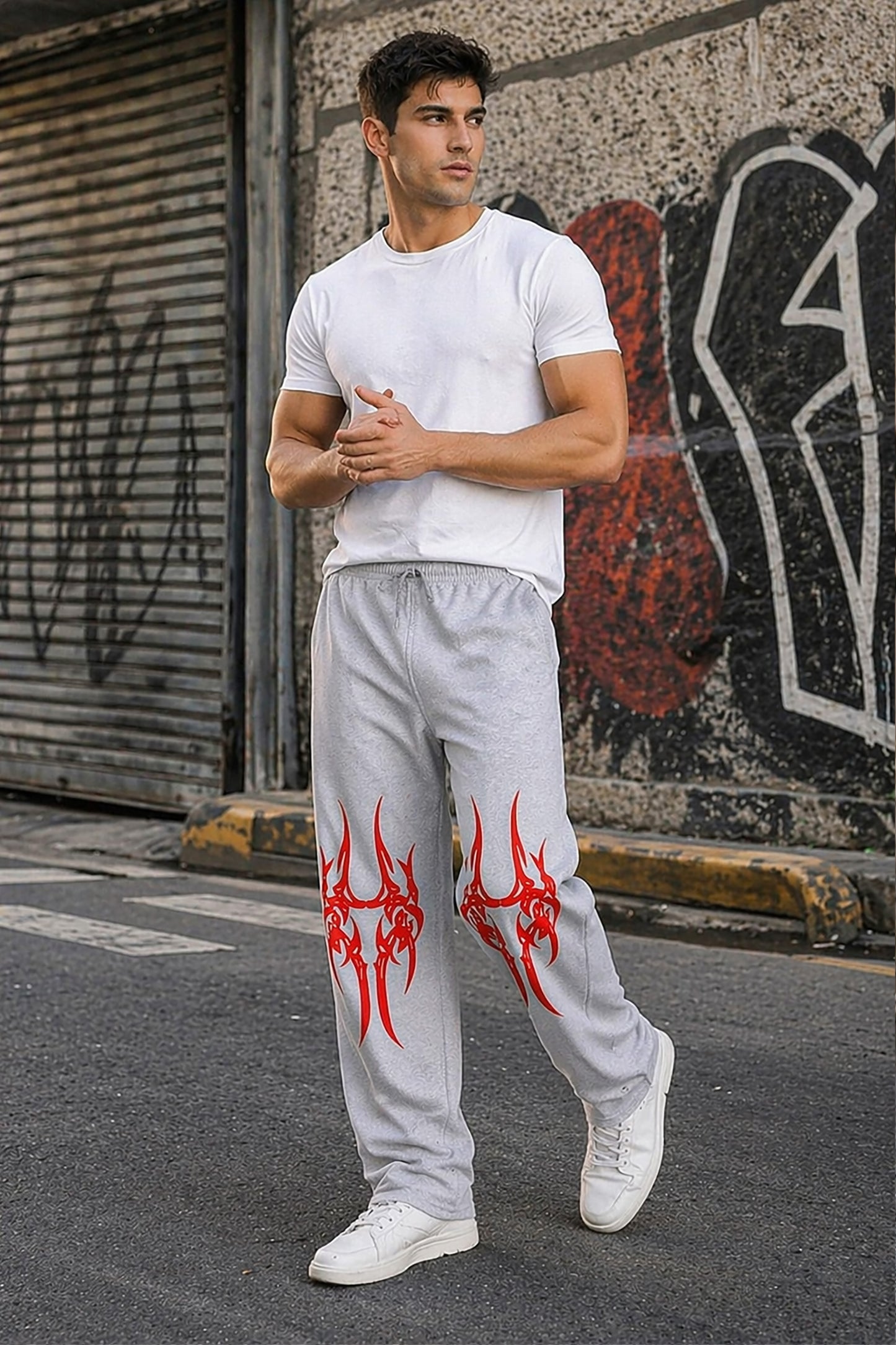Grey Men’s Graphic Printed Joggers – Regular Fit Streetwear Casual Wear