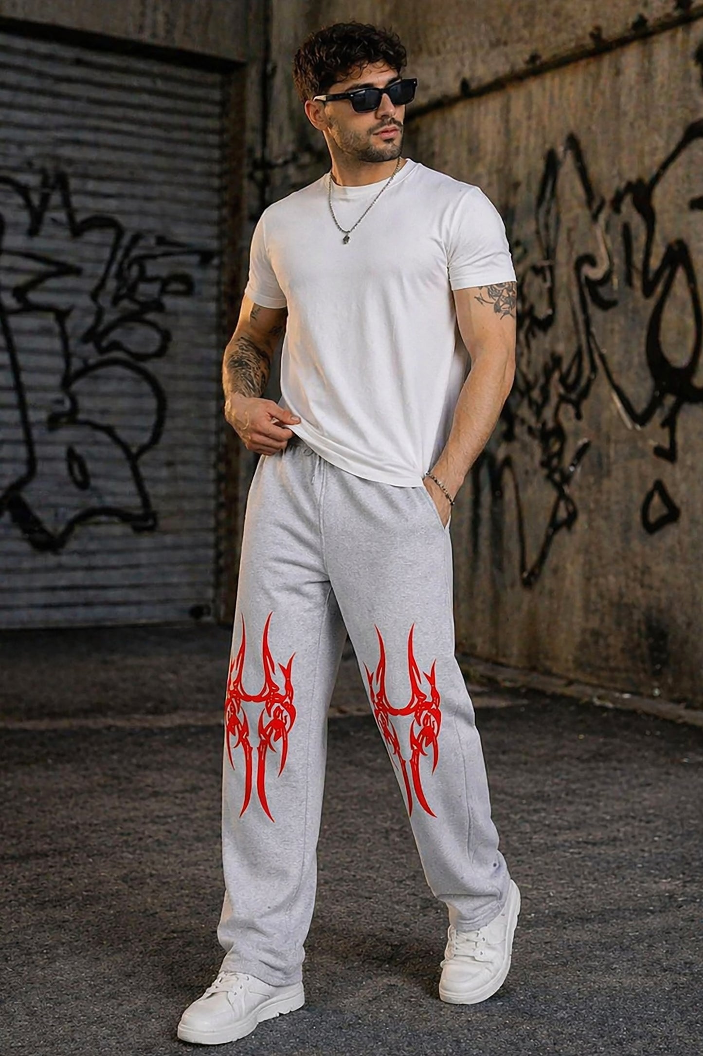 Grey Men’s Graphic Printed Joggers – Regular Fit Streetwear Casual Wear