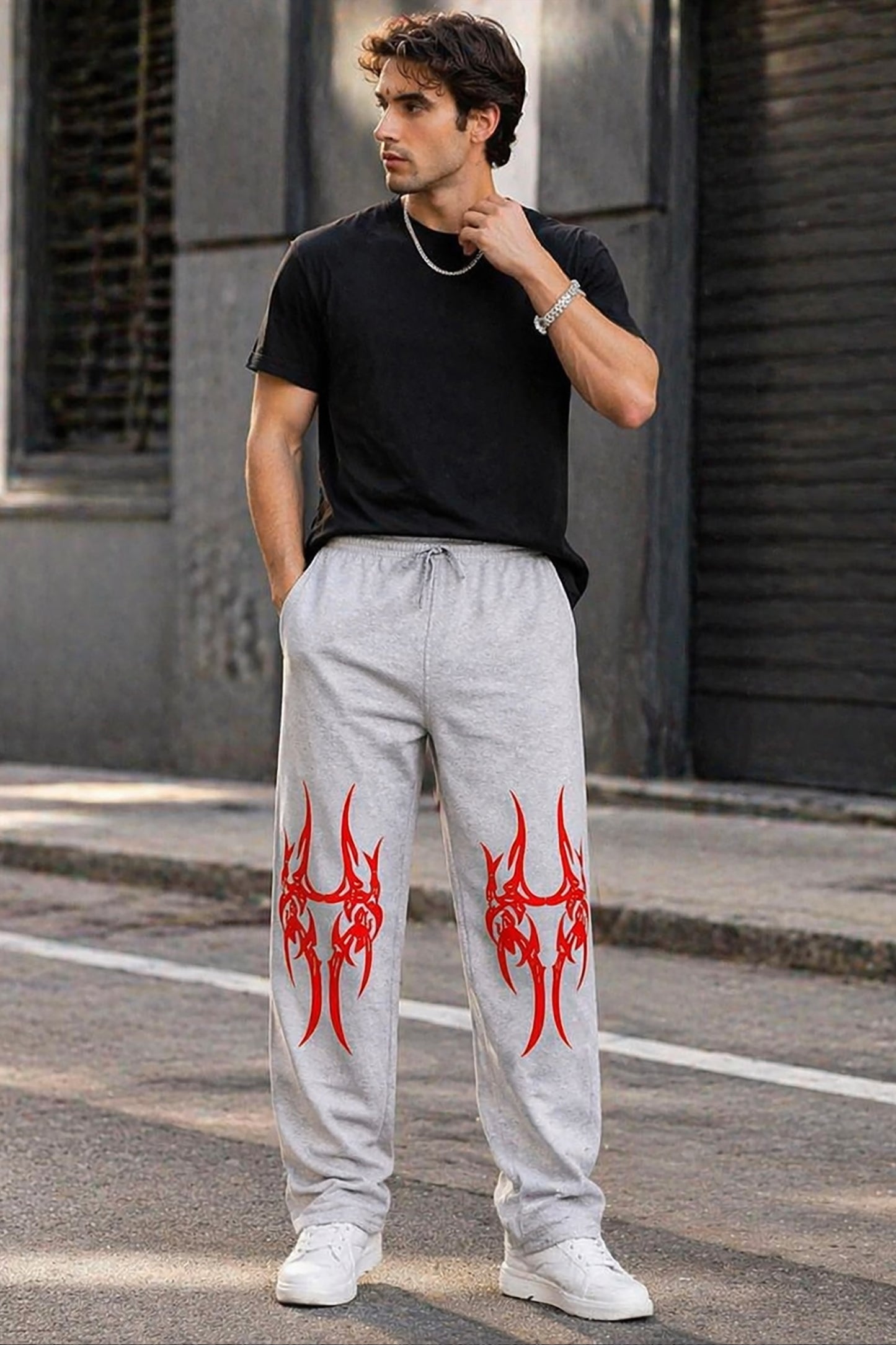 Grey Men’s Graphic Printed Joggers – Regular Fit Streetwear Casual Wear