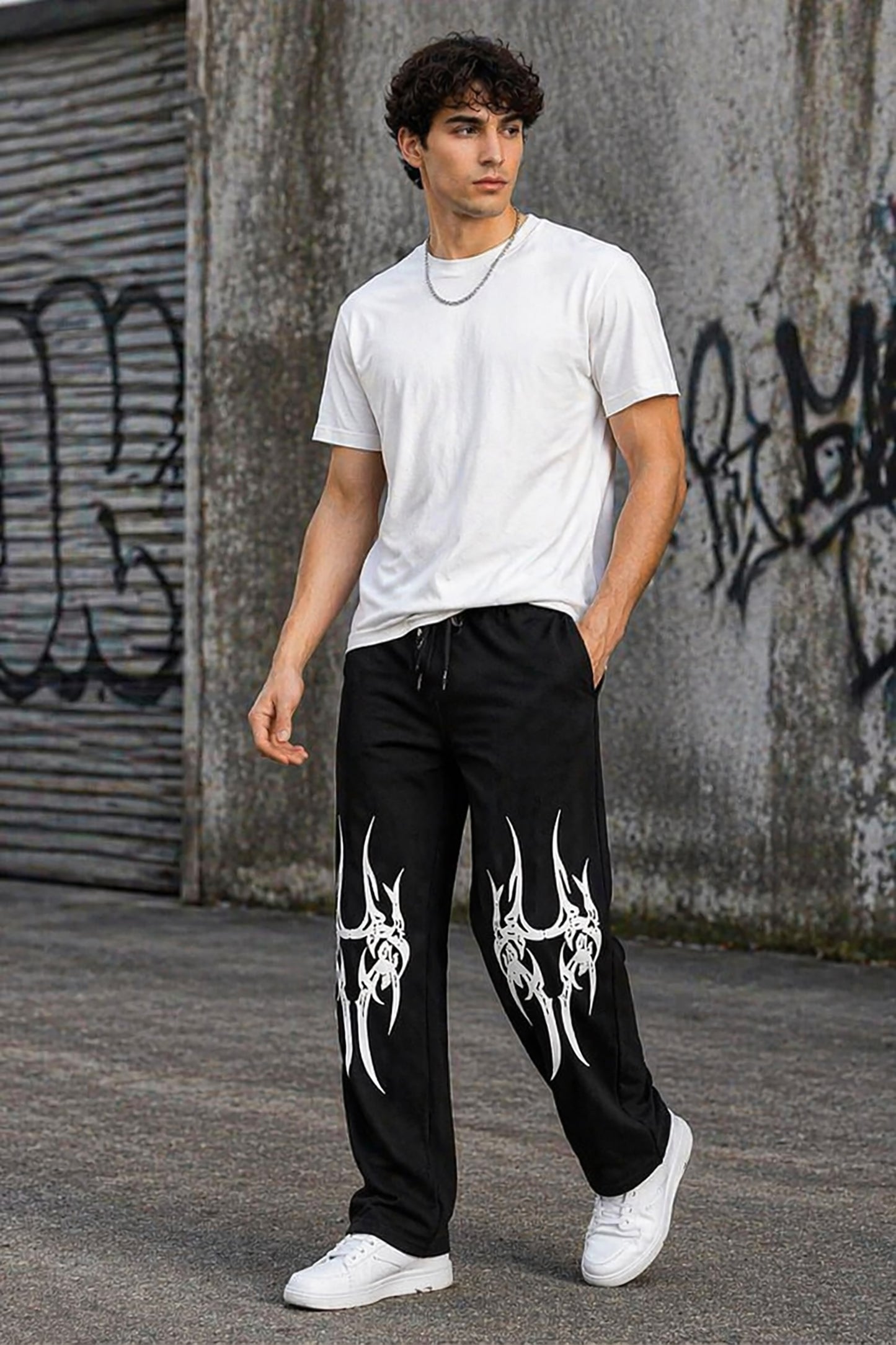 Black Men’s Graphic Printed Joggers – Regular Fit Streetwear Casual Wear
