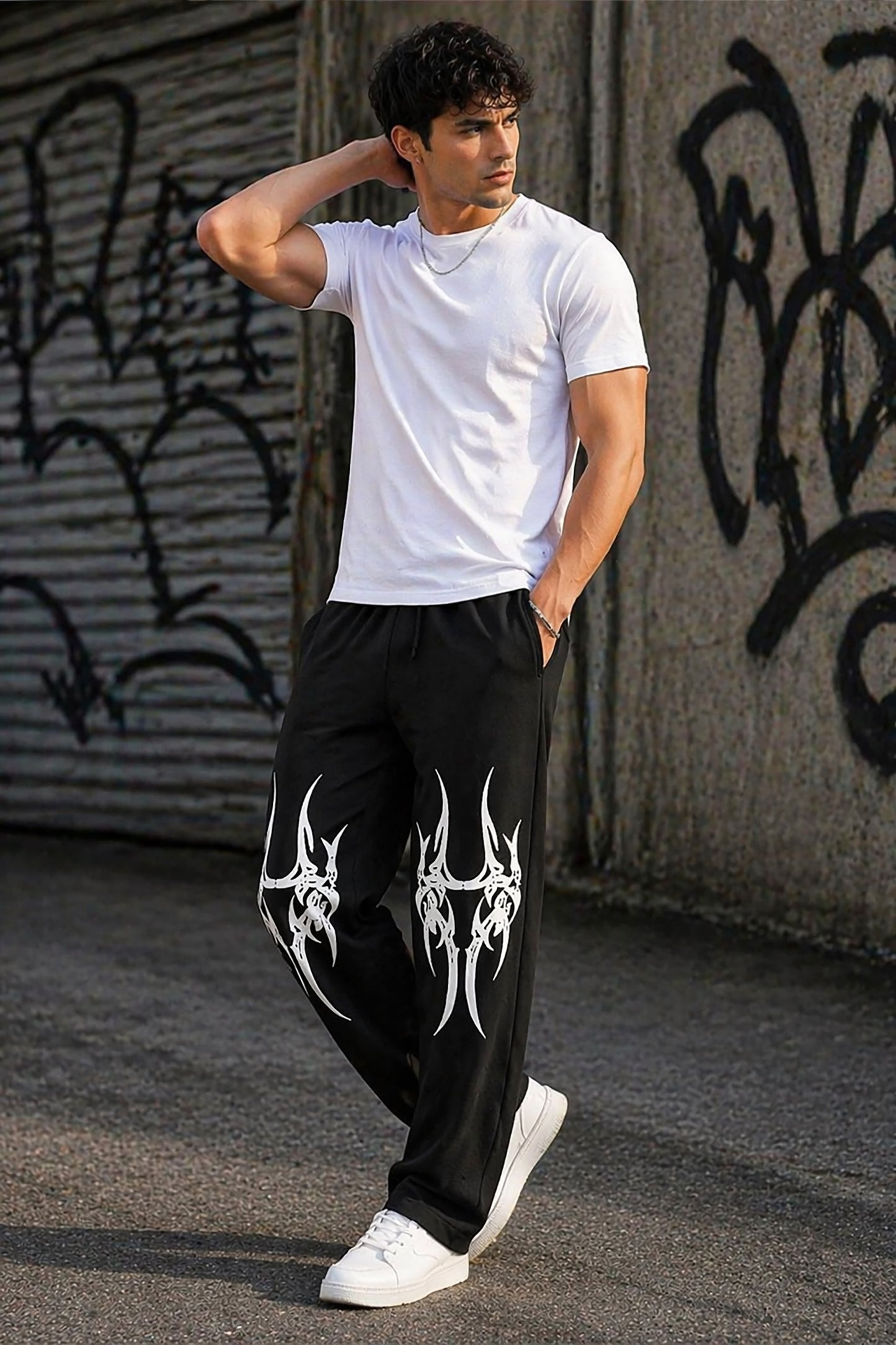 Black Men’s Graphic Printed Joggers – Regular Fit Streetwear Casual Wear