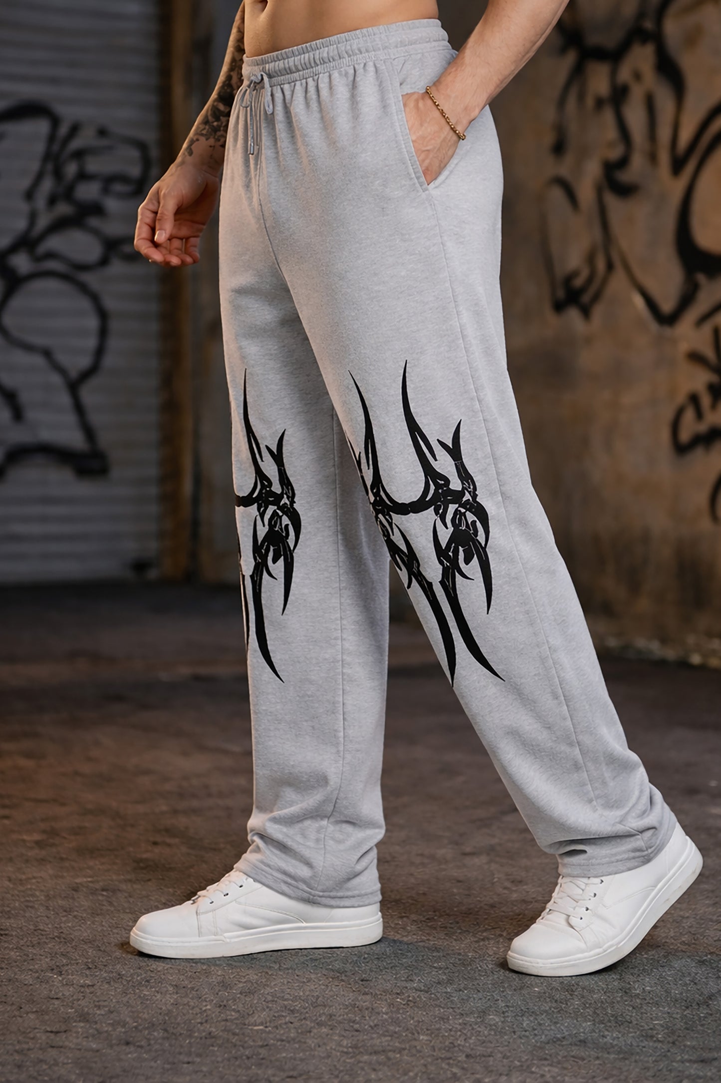 Grey Men’s Graphic Printed Joggers – Regular Fit Streetwear Casual Wear