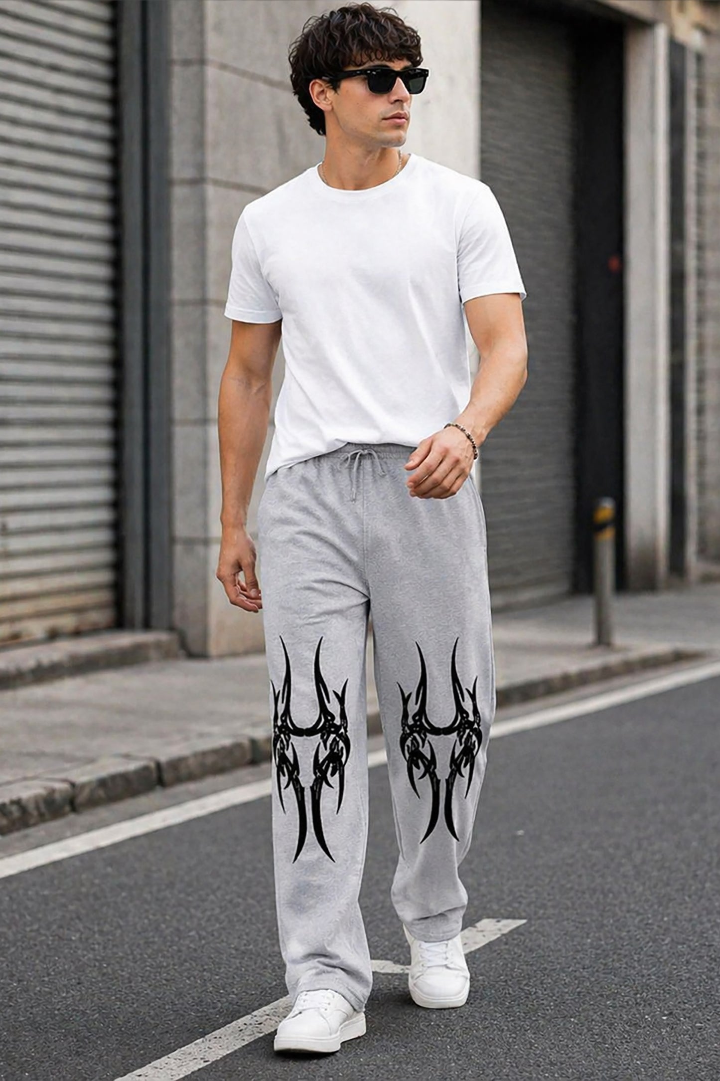 Grey Men’s Graphic Printed Joggers – Regular Fit Streetwear Casual Wear