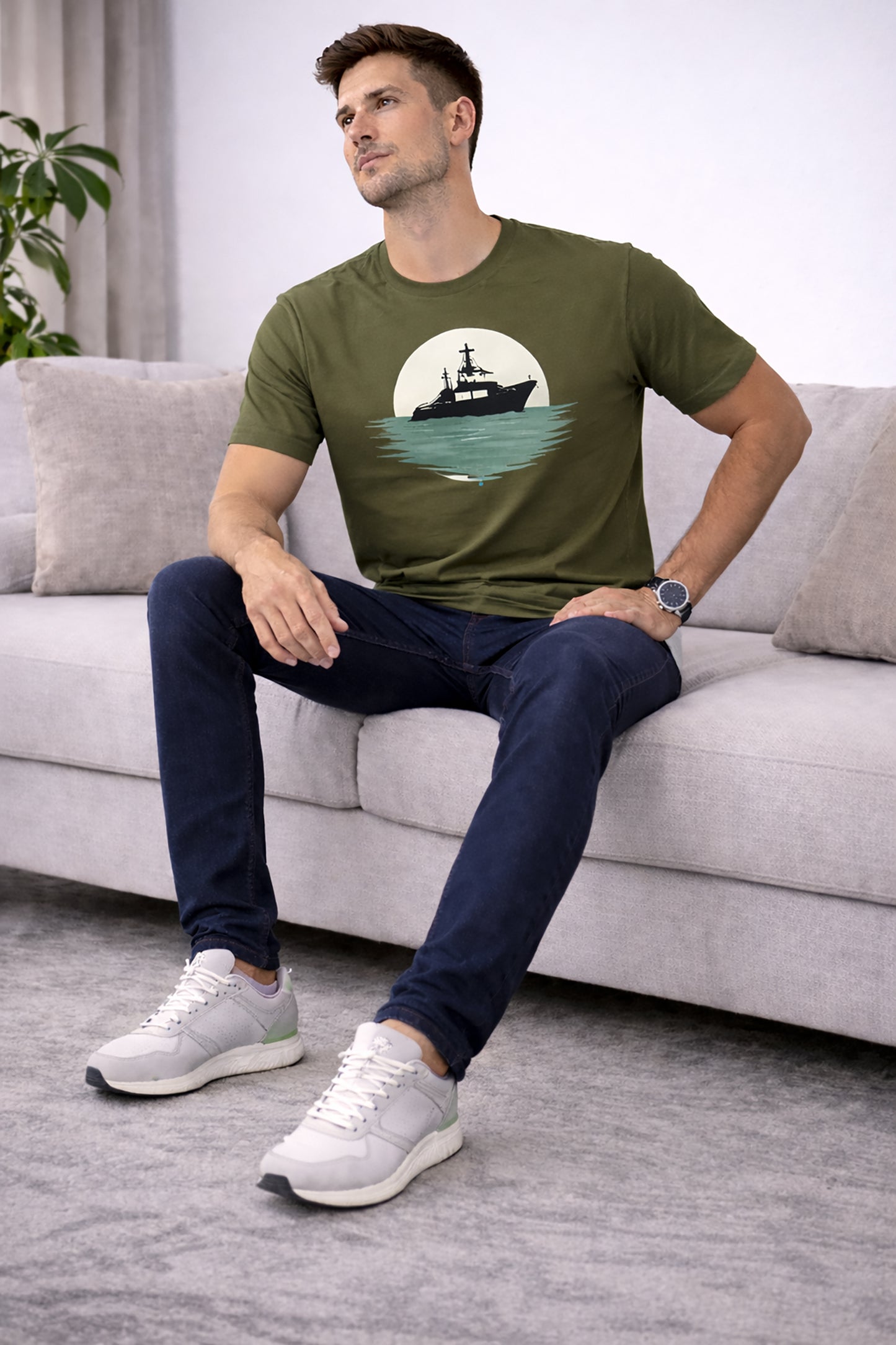Olive Men’s Graphic Print T-Shirt – Regular Fit Casual Wear