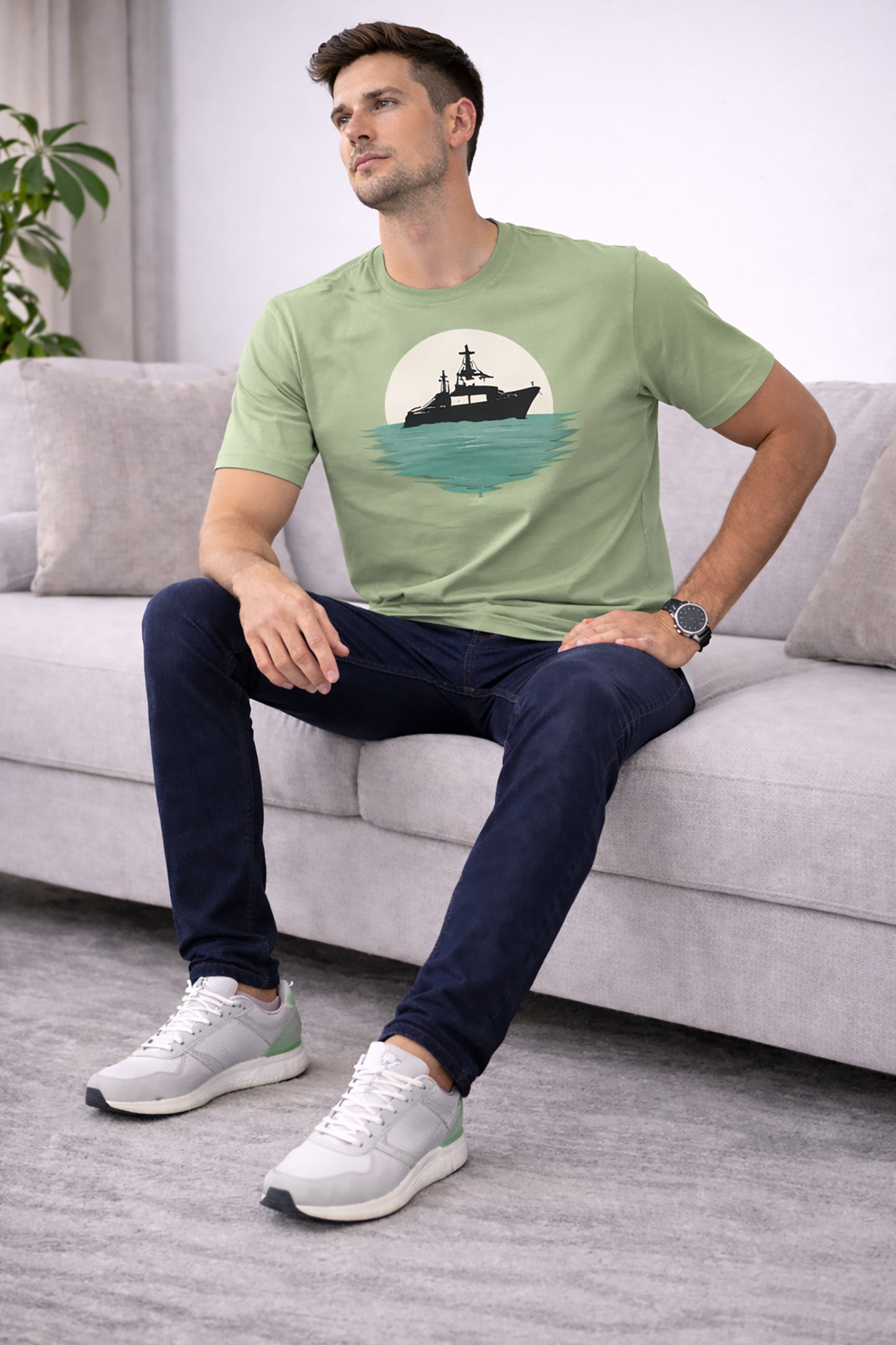 Pista Green Men’s Graphic Print T-Shirt – Regular Fit Casual Wear