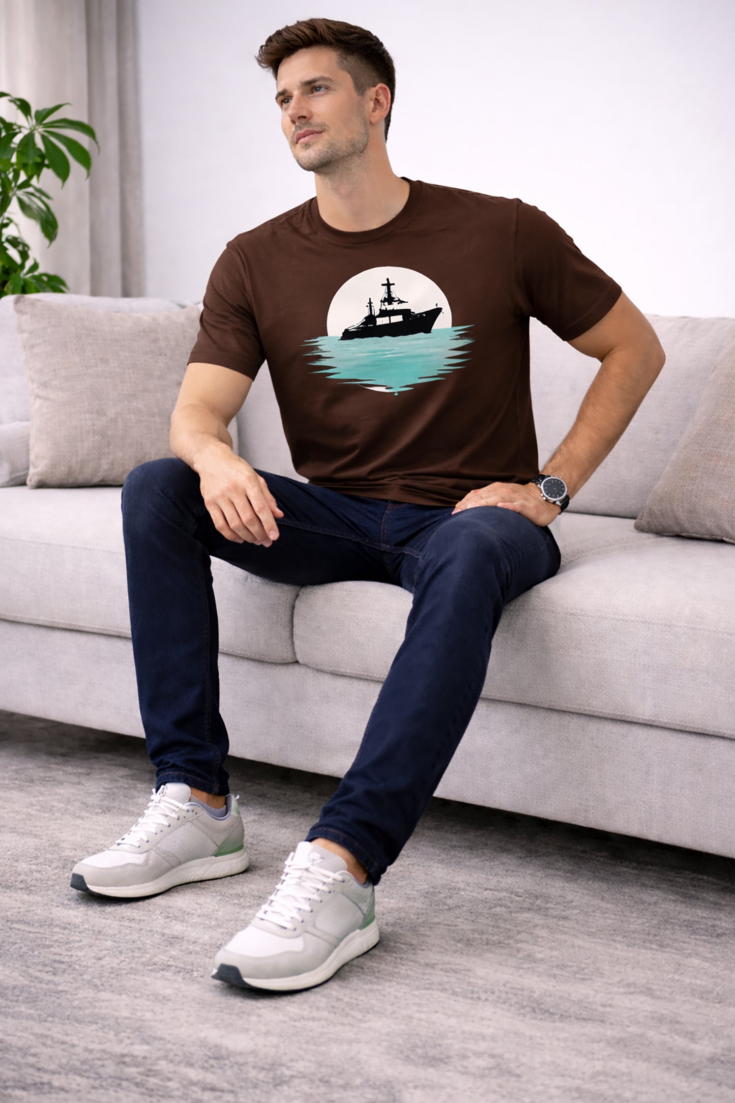 Coffee Brown Men’s Graphic Print T-Shirt – Regular Fit Casual Wear