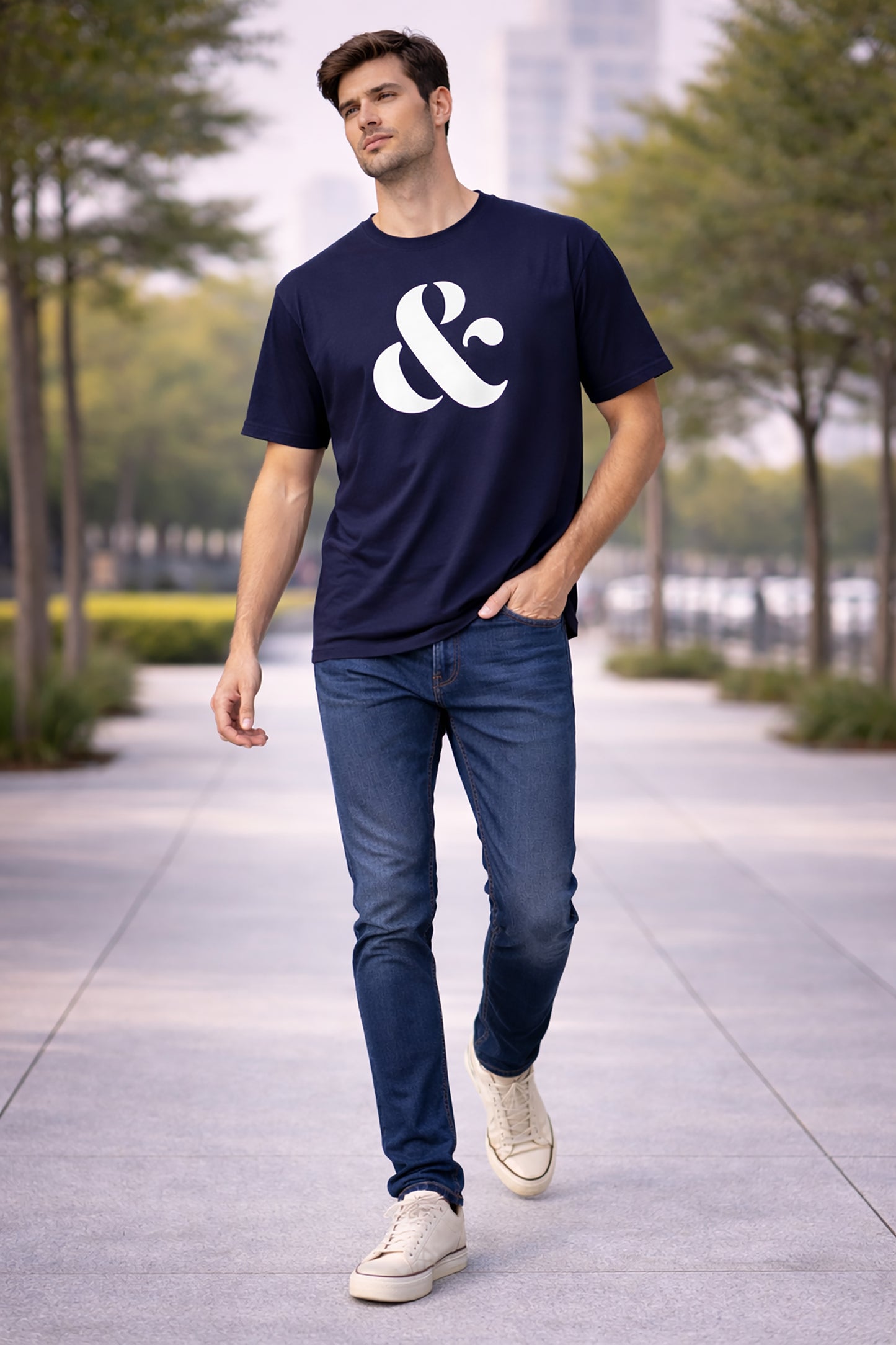 Navy BlueMen’s Graphic Print T-Shirt – Regular Fit Casual Wear