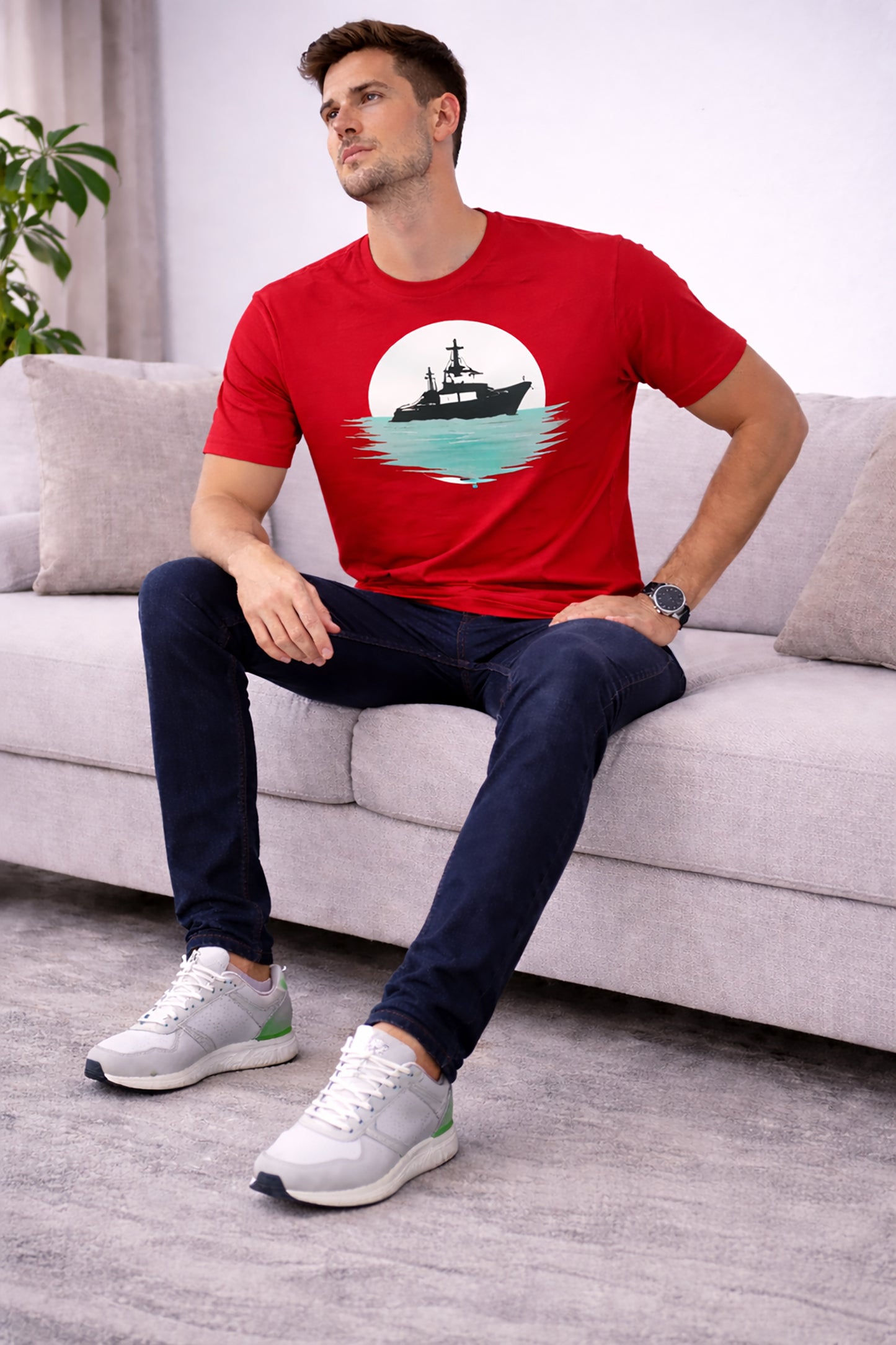 Red Men’s Graphic Print T-Shirt – Regular Fit Casual Wear