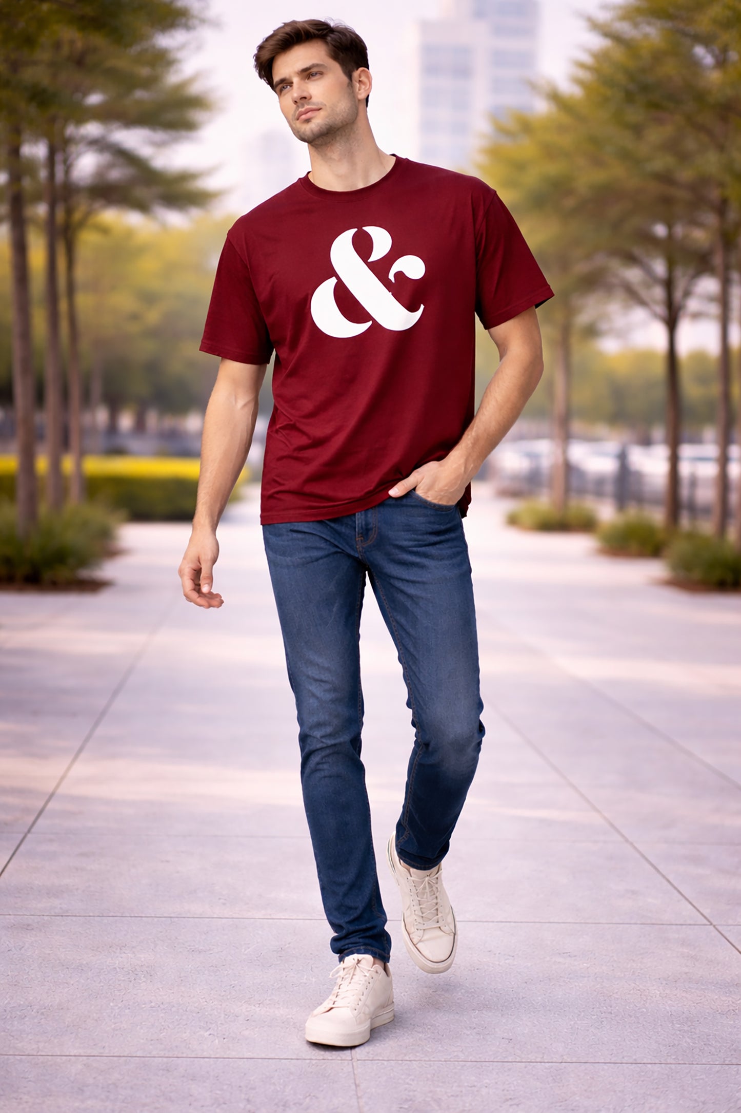 Maroon Men’s Graphic Print T-Shirt – Regular Fit Casual Wear