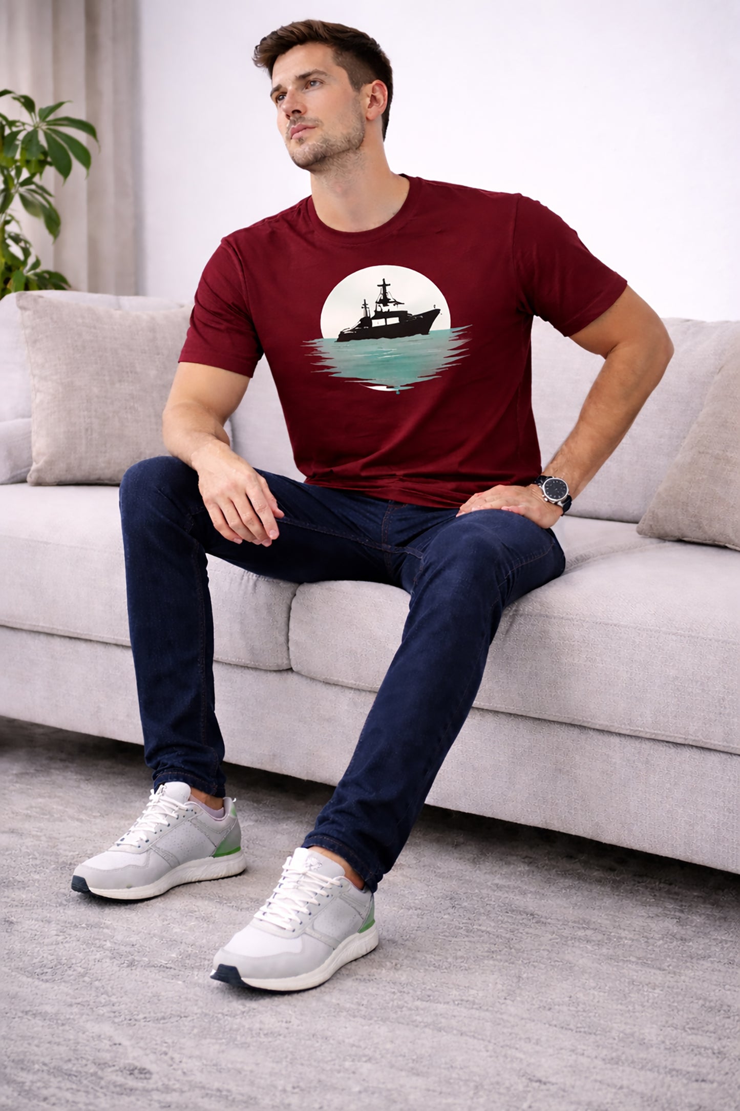 Maroon Men’s Graphic Print T-Shirt – Regular Fit Casual Wear