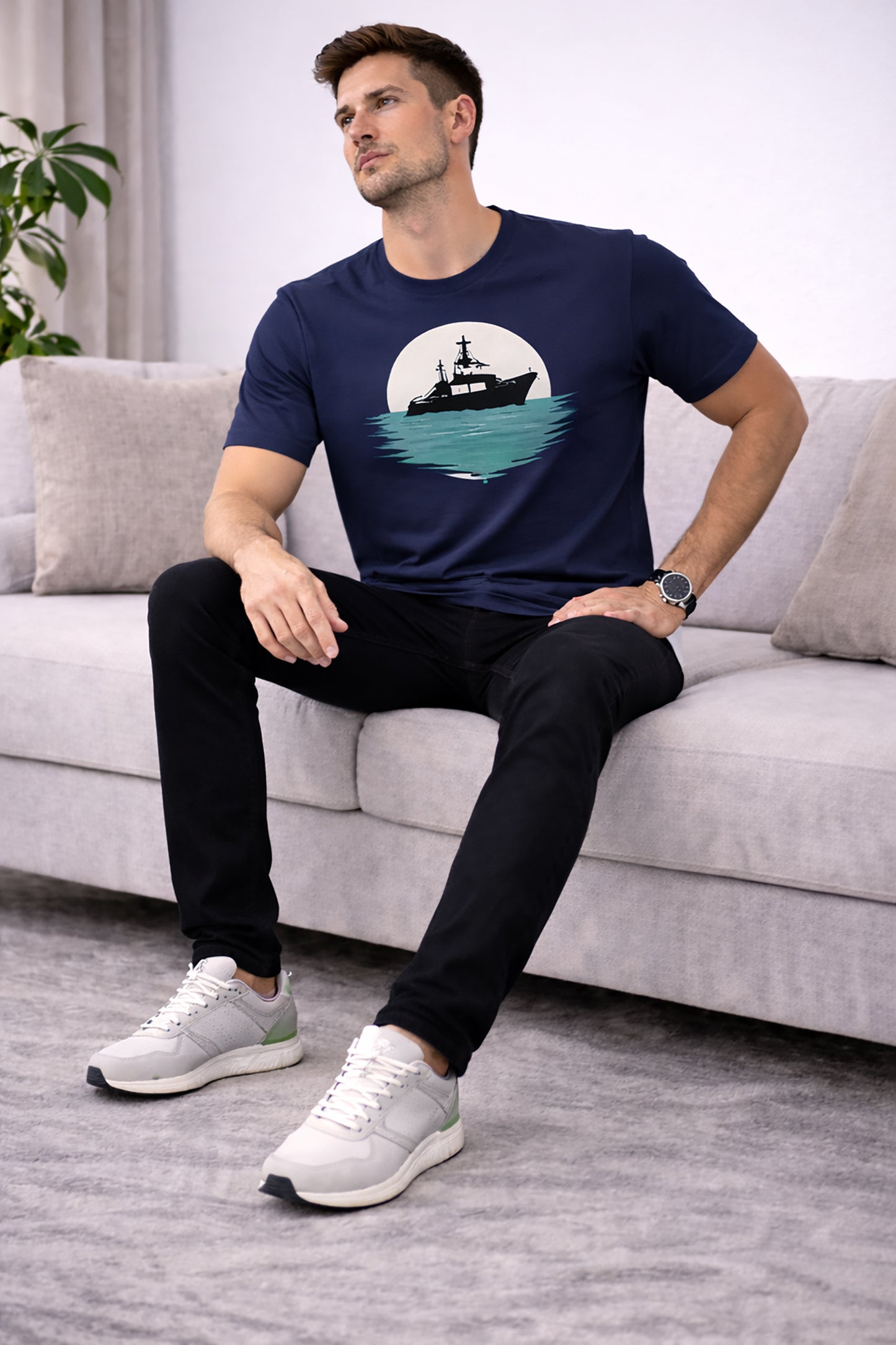 Navy Blue Men’s Graphic Print T-Shirt – Regular Fit Casual Wear