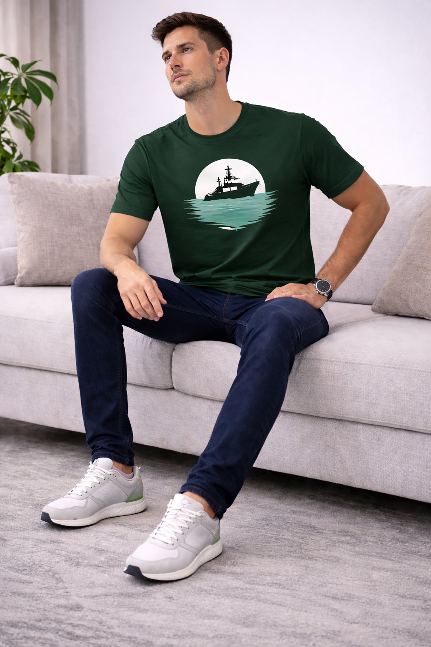 Bottle Green Men’s Graphic Print T-Shirt – Regular Fit Casual Wear