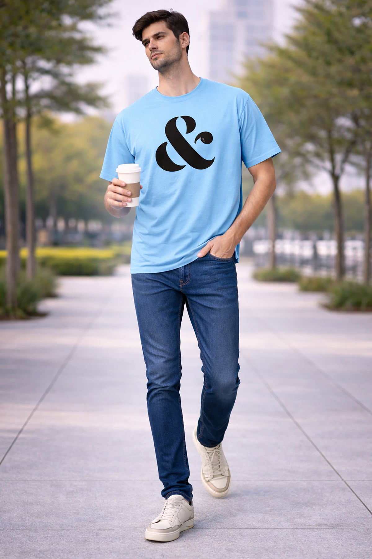 Sky Blue Men’s Graphic Print T-Shirt – Regular Fit Casual Wear